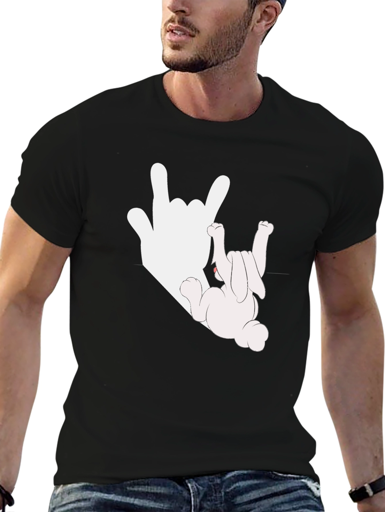 Rock On Bunny Graphic Tee - Black Cotton T-Shirt