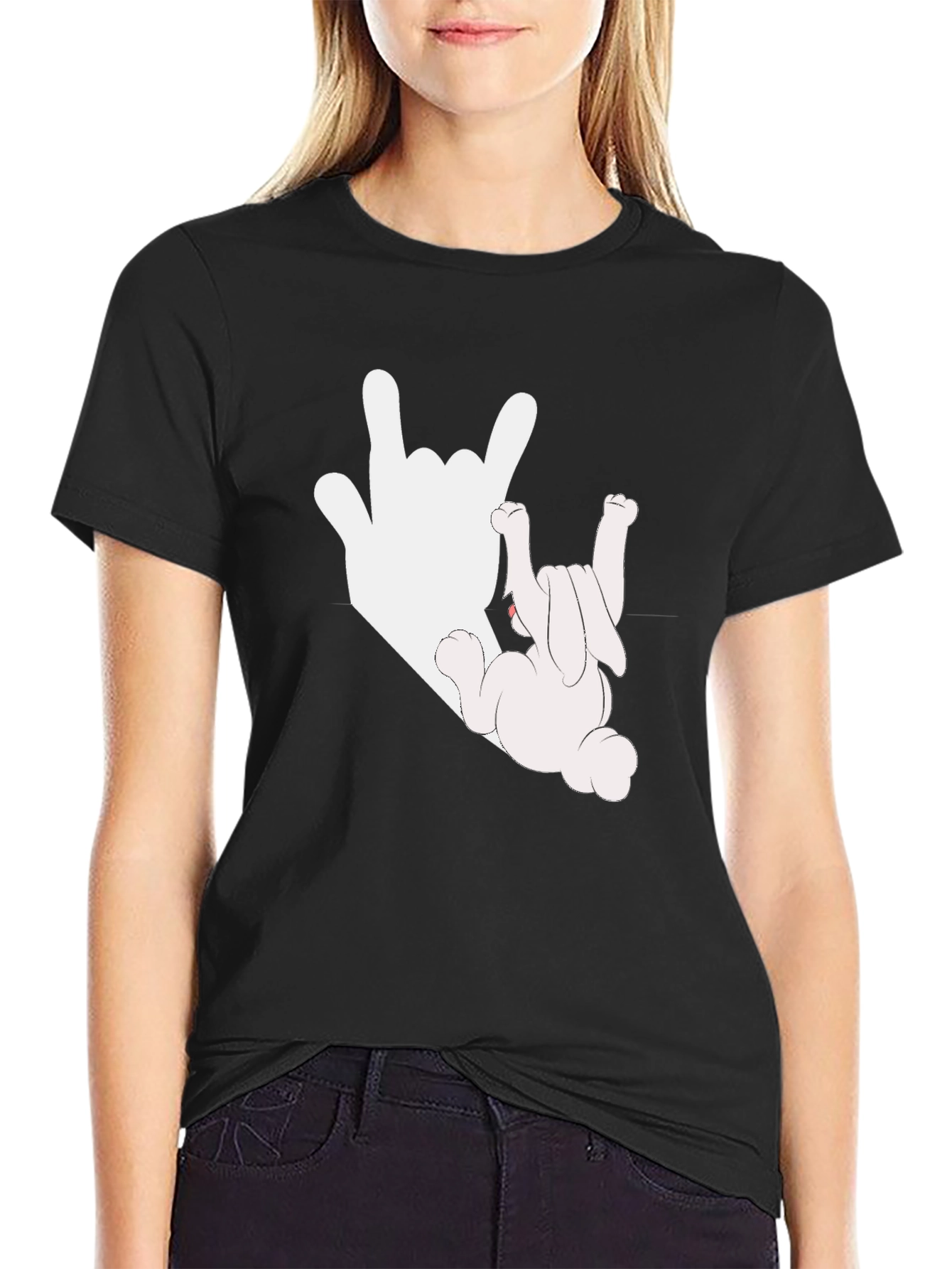 Rock On Bunny Graphic Tee - Black Cotton T-Shirt