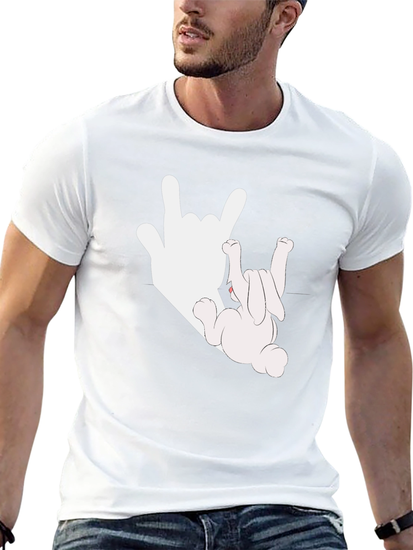 Rock On Bunny Graphic Tee - Black Cotton T-Shirt