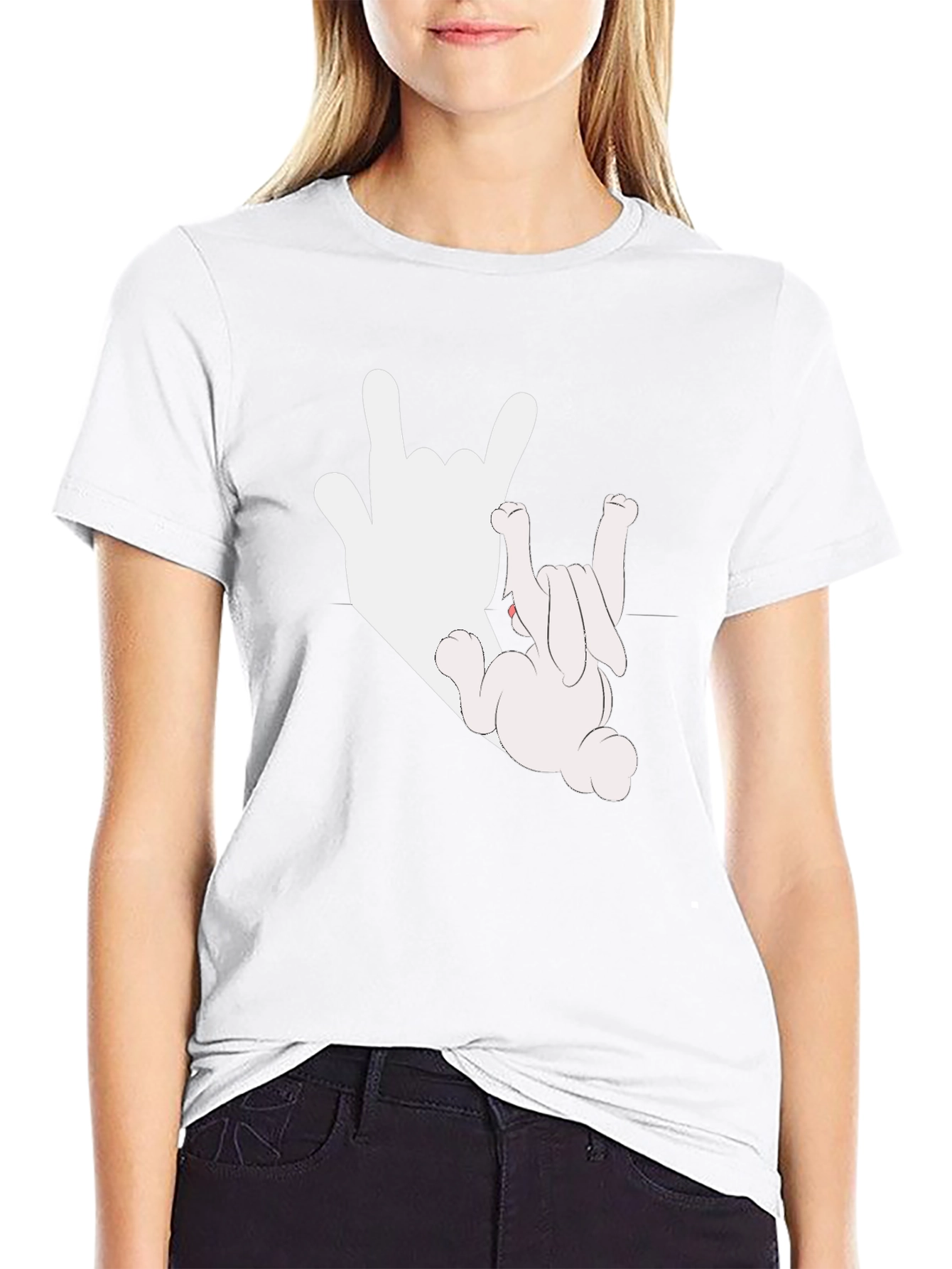 Rock On Bunny Graphic Tee - Black Cotton T-Shirt