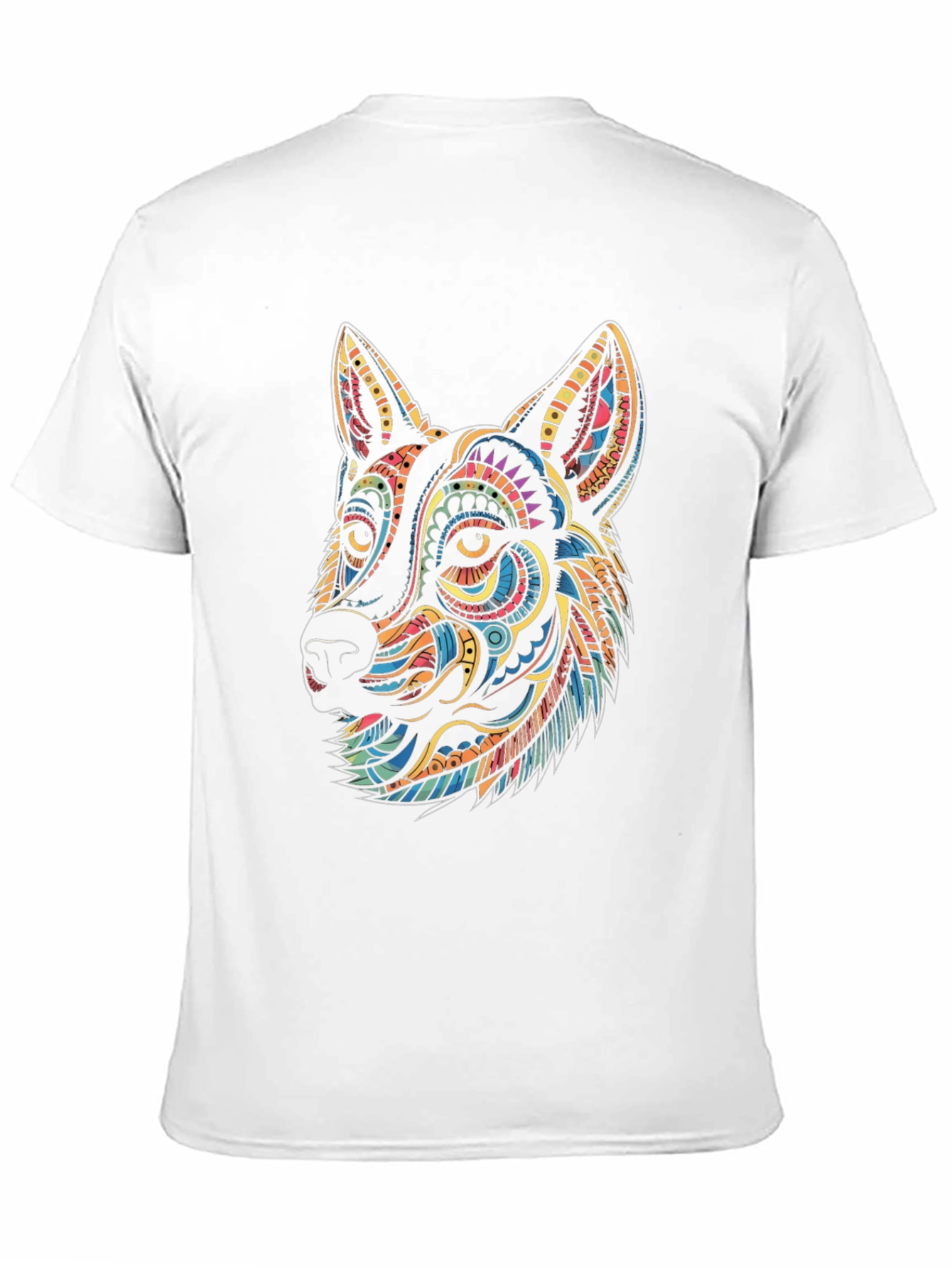 Vibrant Geometric Wolf Graphic Tee - Black