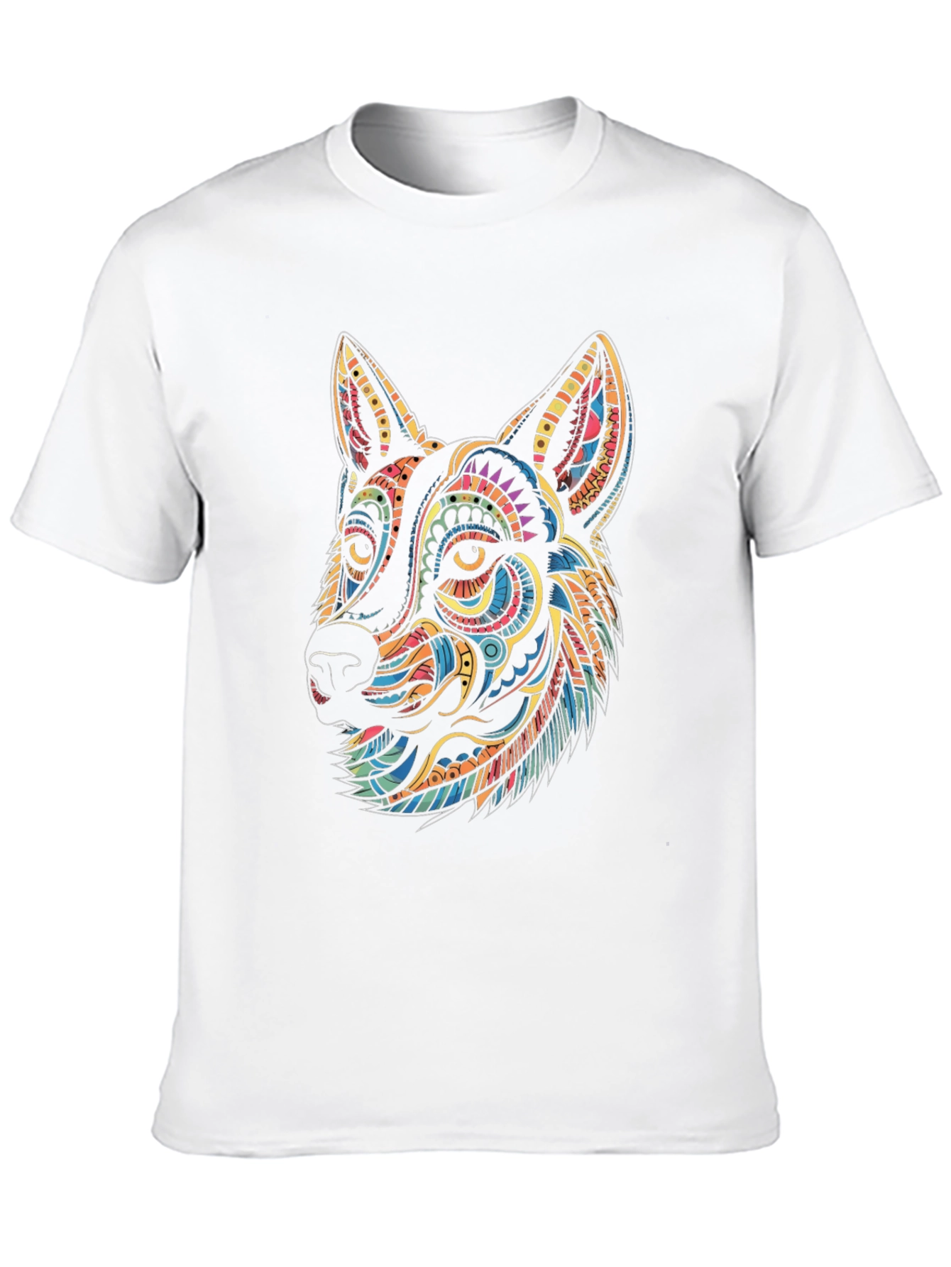 Vibrant Geometric Wolf Graphic Tee - Black