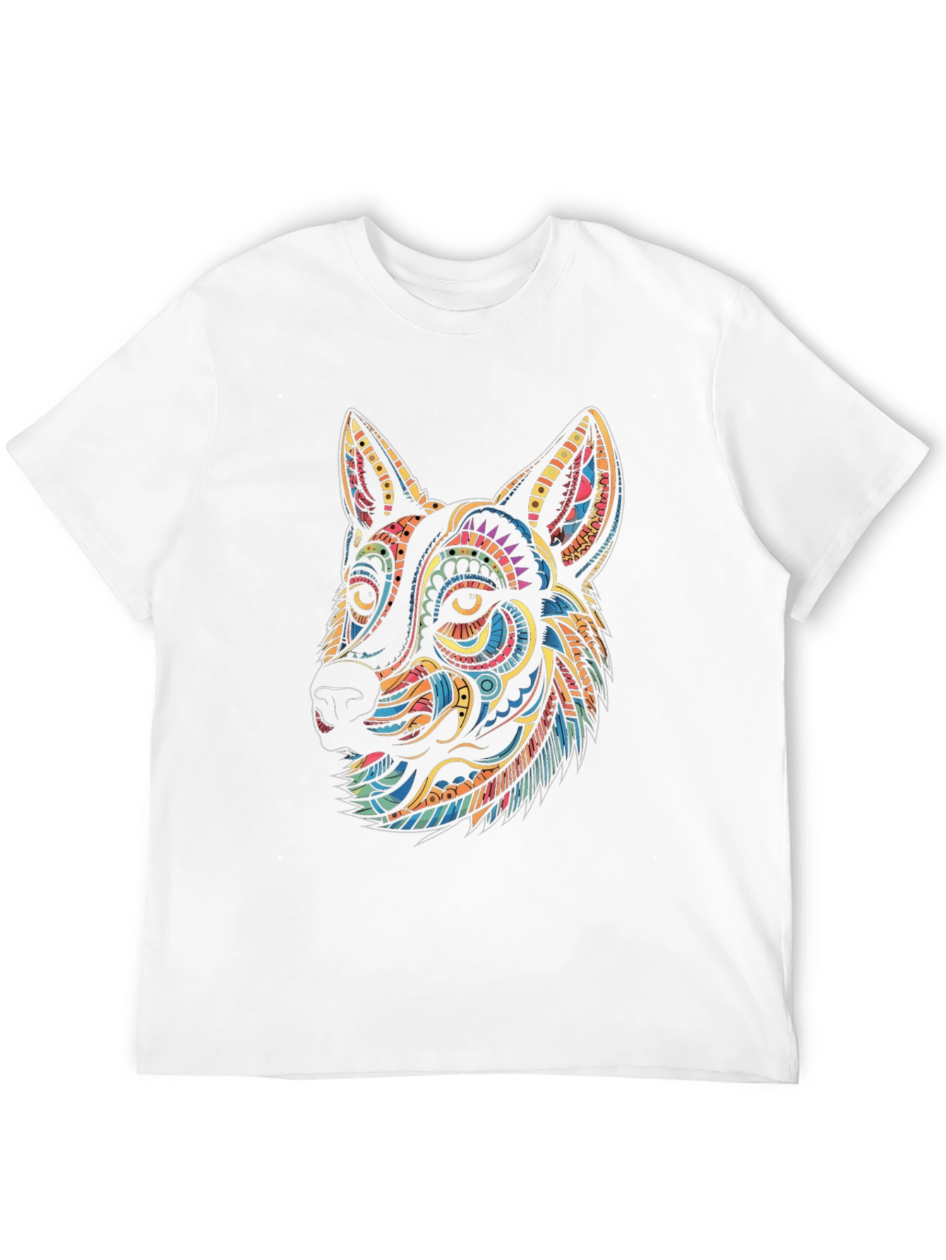 Vibrant Geometric Wolf Graphic Tee - Black