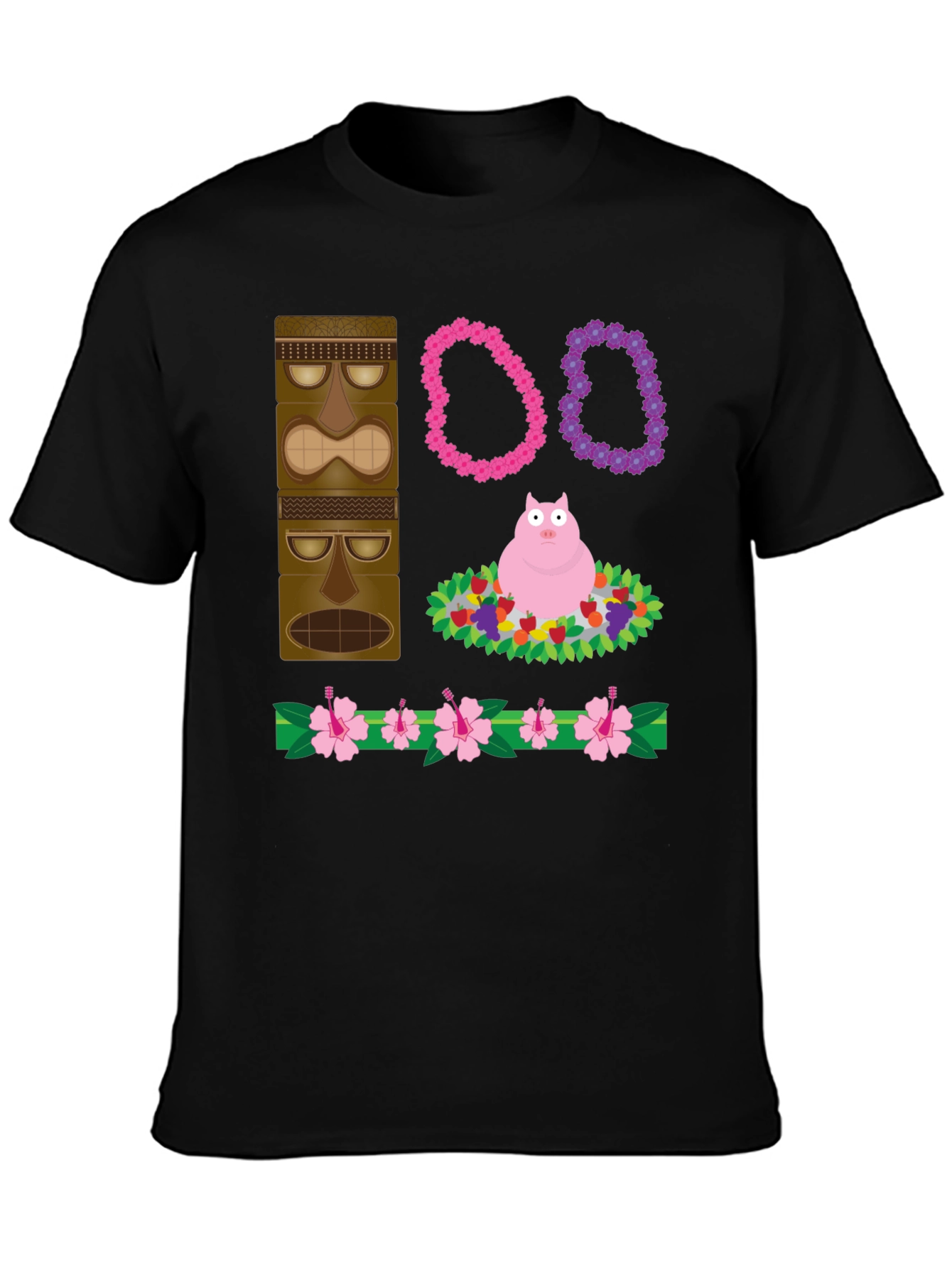 Novelty Tiki Pig Hawaiian Print T-Shirt