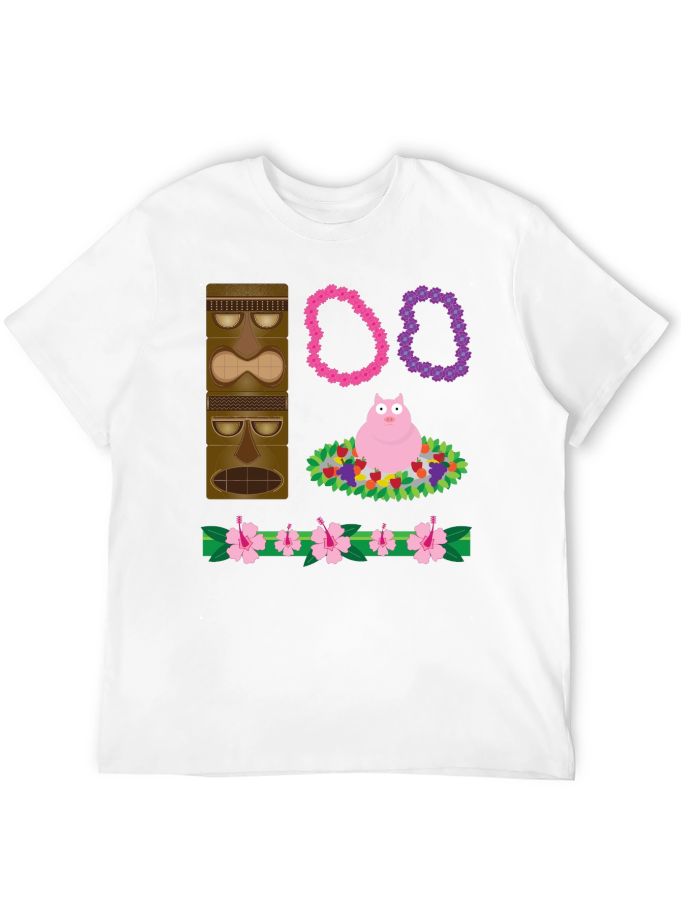 Novelty Tiki Pig Hawaiian Print T-Shirt