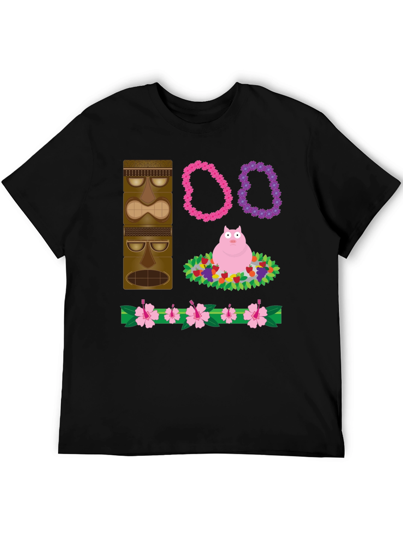 Novelty Tiki Pig Hawaiian Print T-Shirt