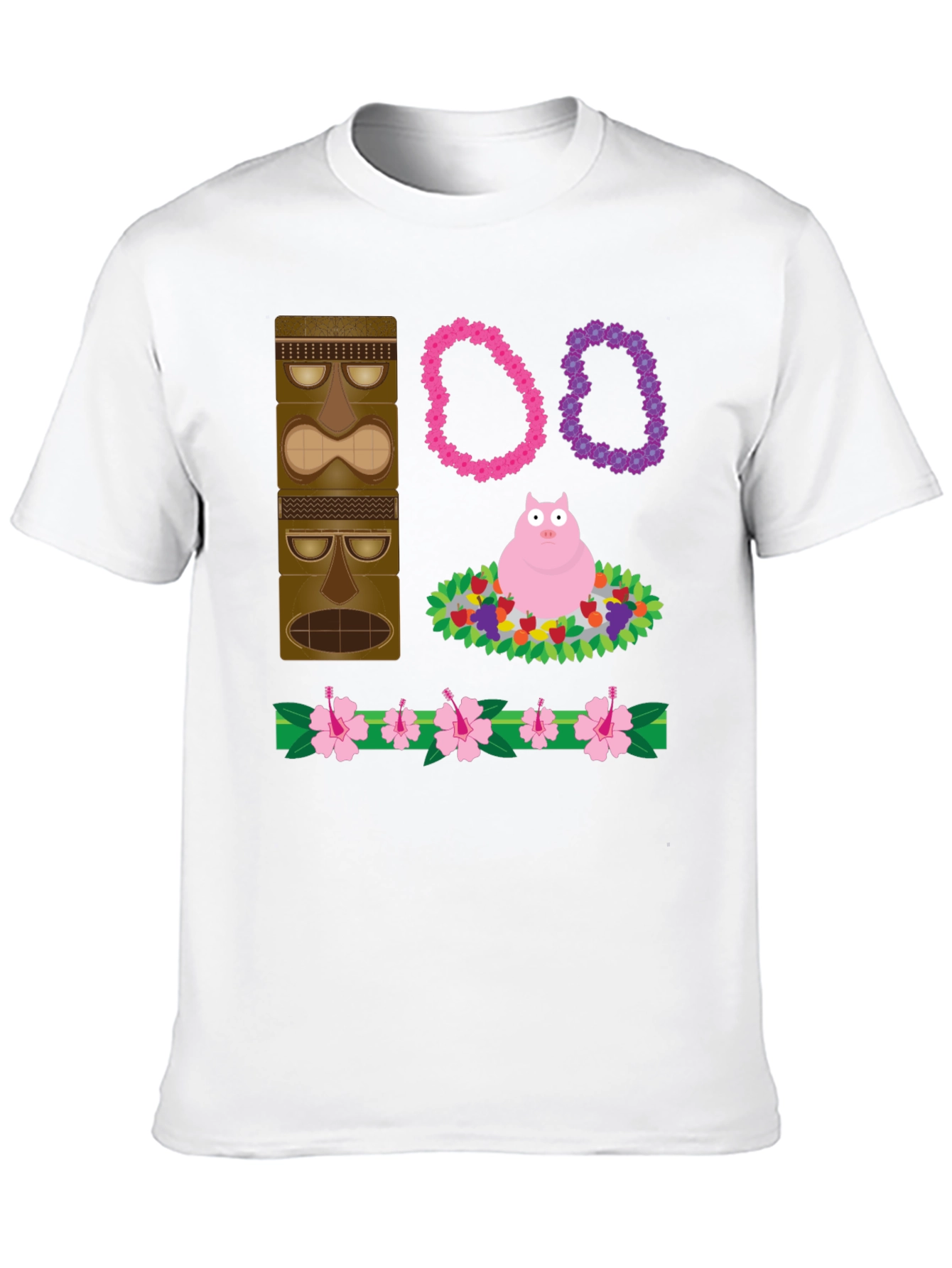 Novelty Tiki Pig Hawaiian Print T-Shirt