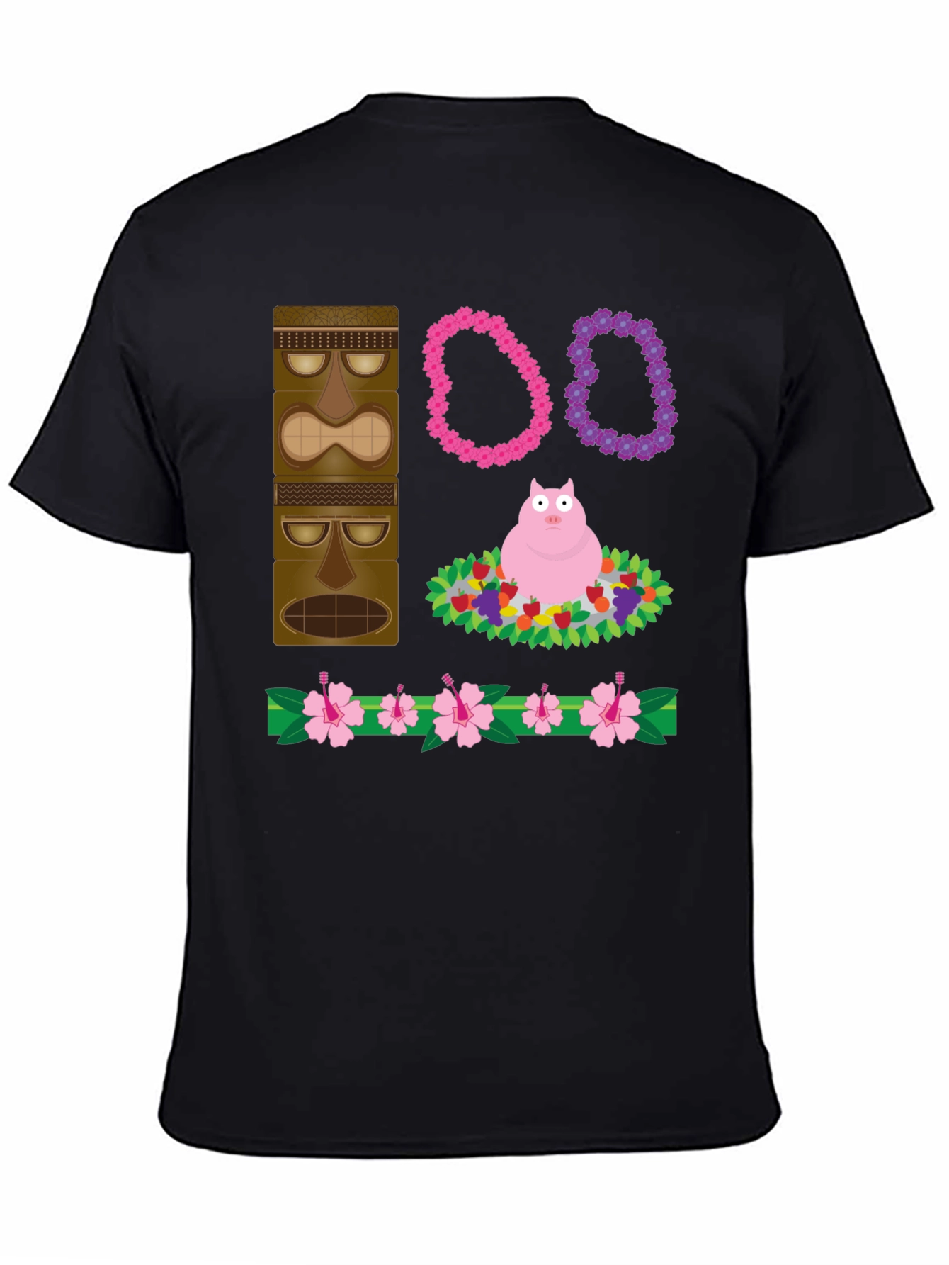 Novelty Tiki Pig Hawaiian Print T-Shirt