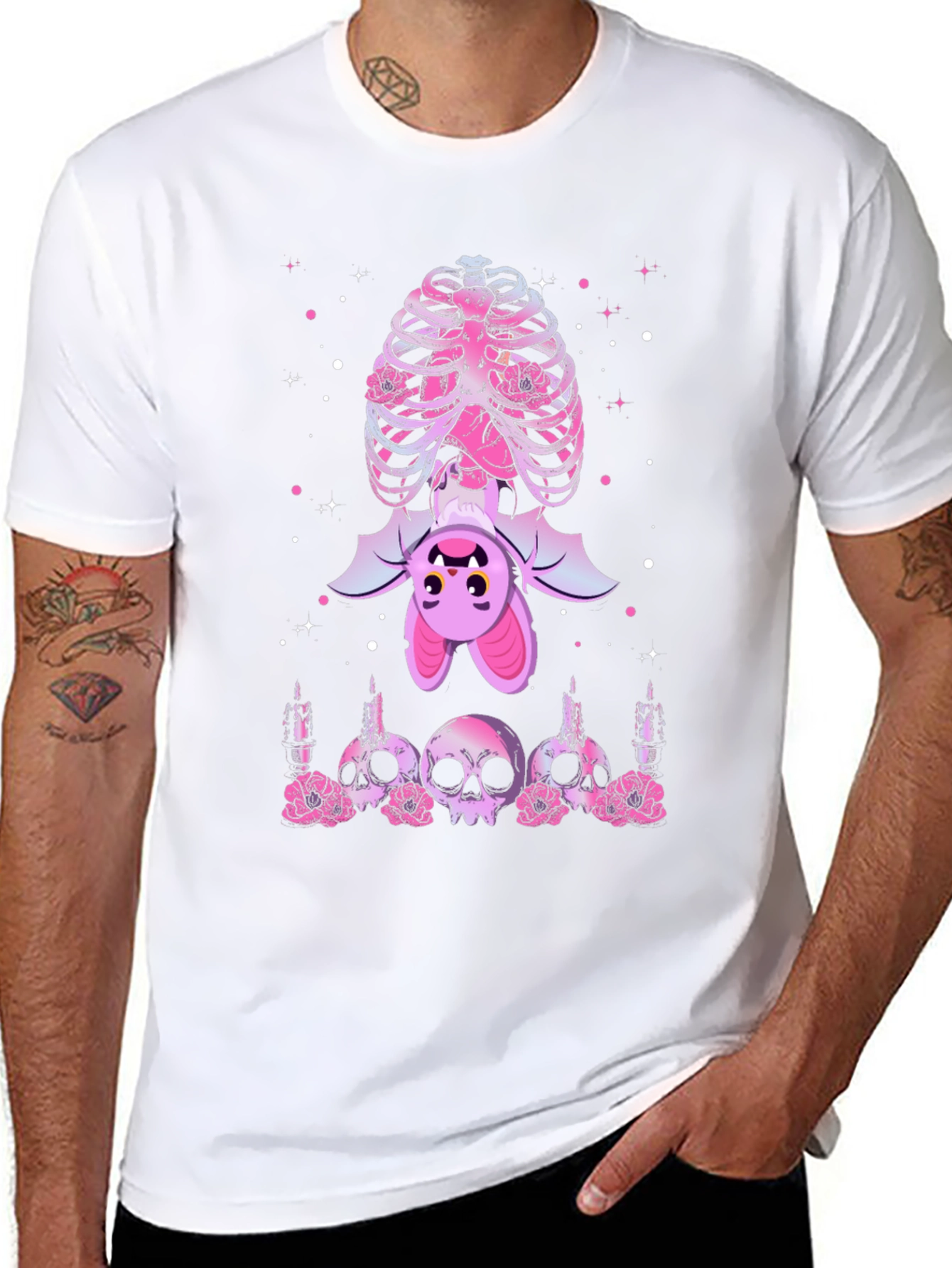 Gothic Bat & Skulls Graphic Tee