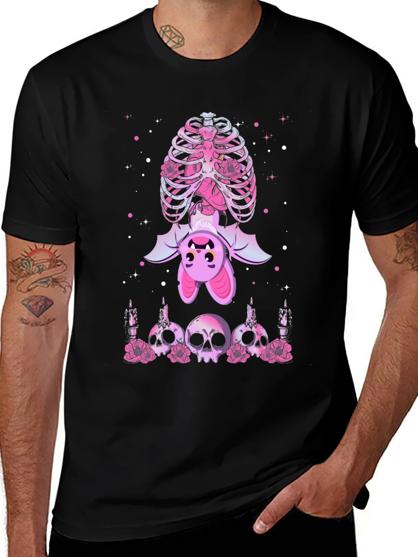 Gothic Bat & Skulls Graphic Tee