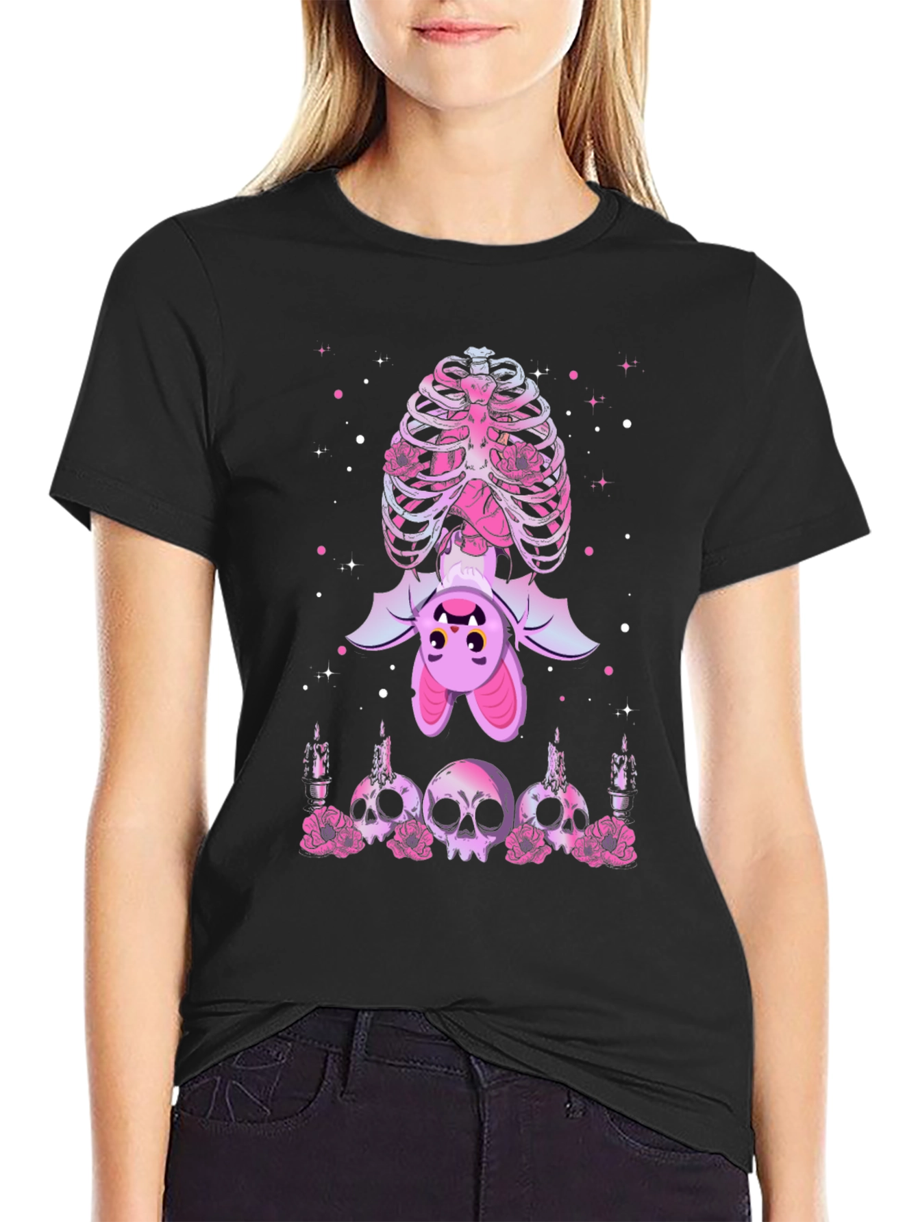 Gothic Bat & Skulls Graphic Tee