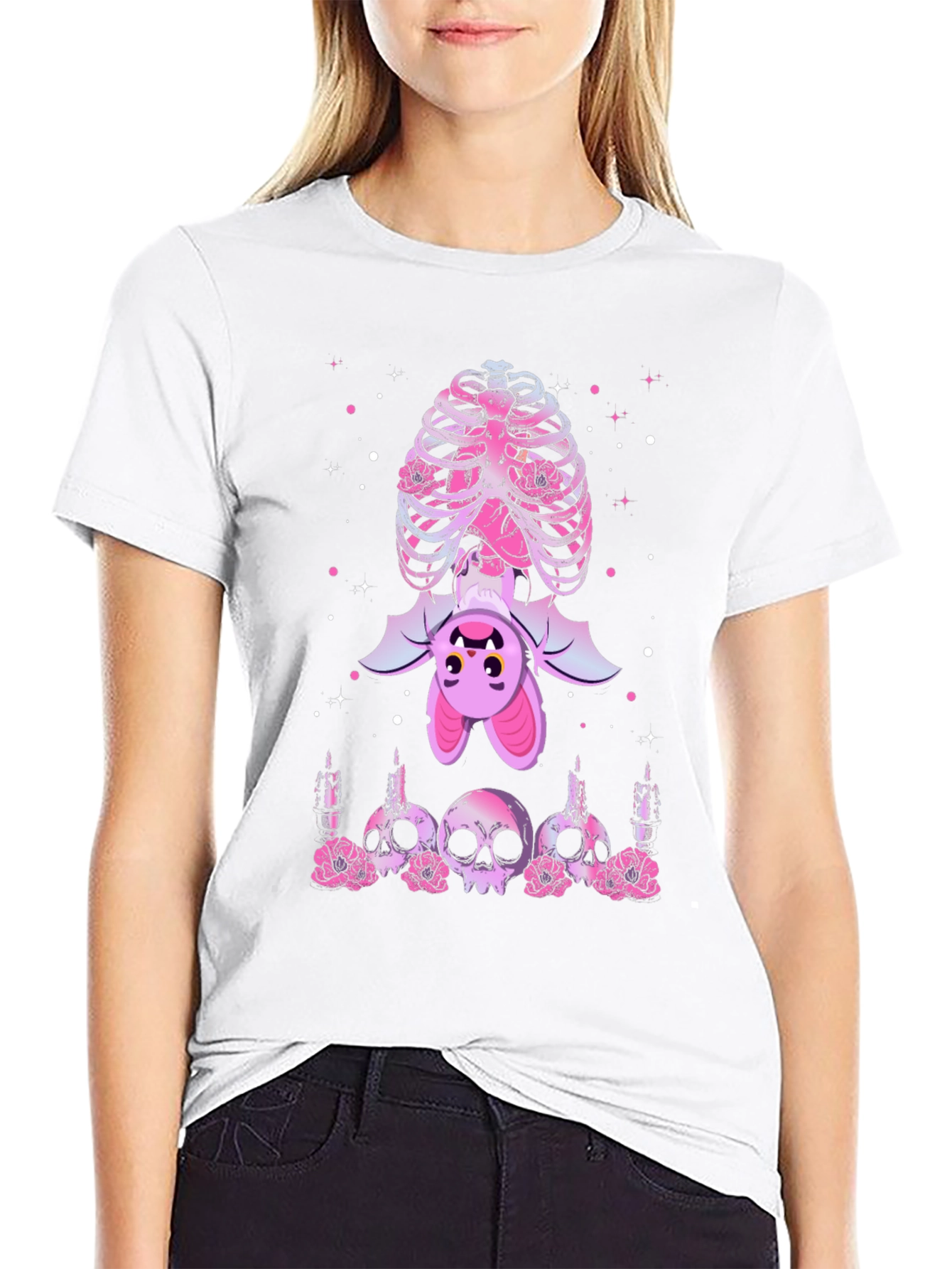 Gothic Bat & Skulls Graphic Tee