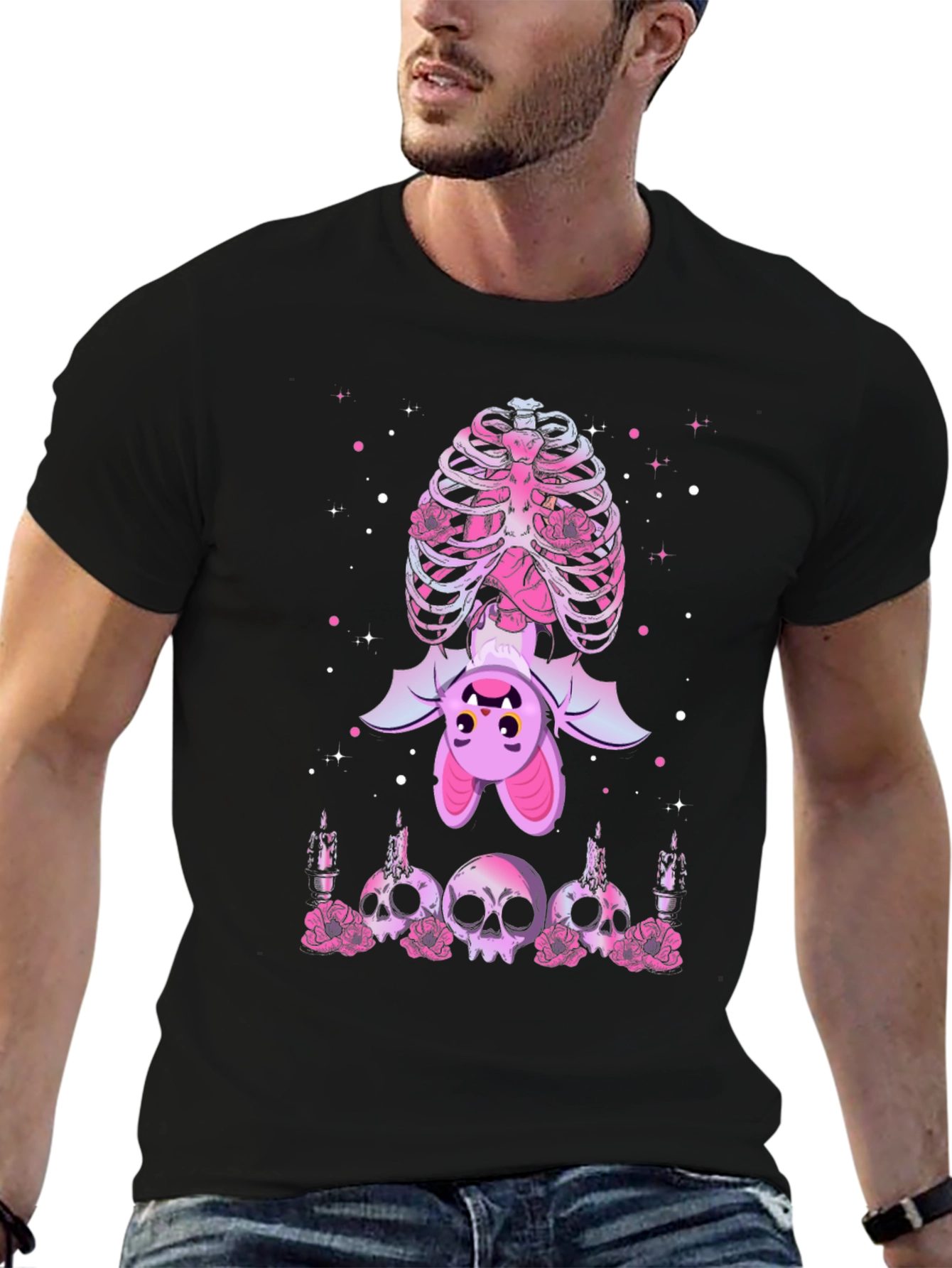 Gothic Bat & Skulls Graphic Tee