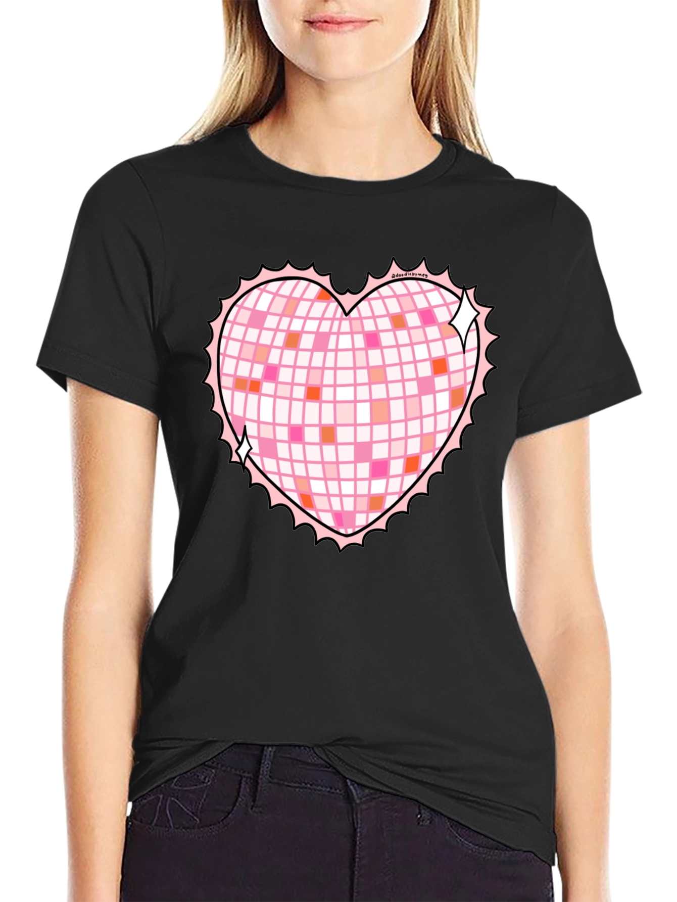 Heart Disco Ball Graphic Tee - Retro Party Shirt