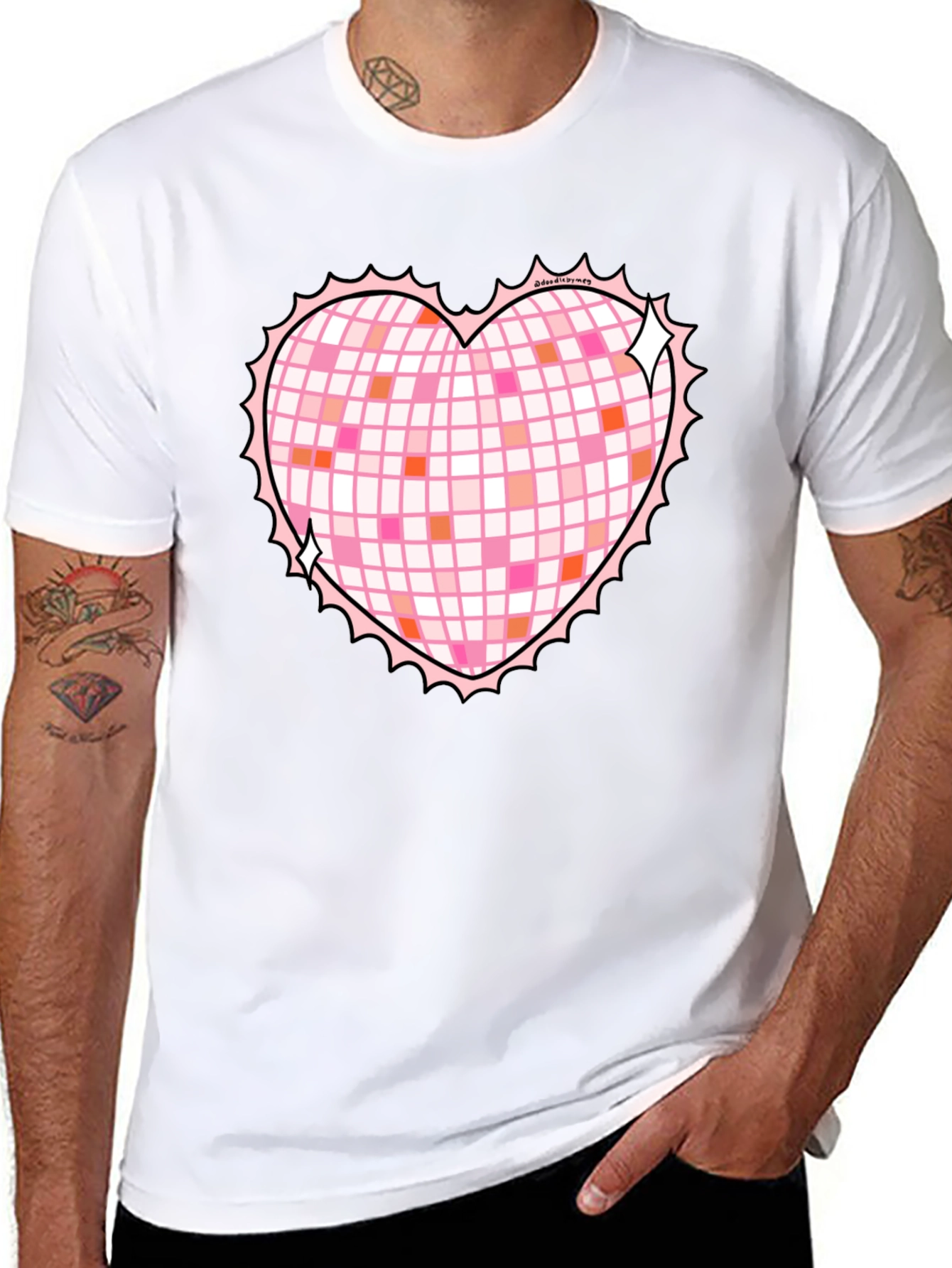 Heart Disco Ball Graphic Tee - Retro Party Shirt