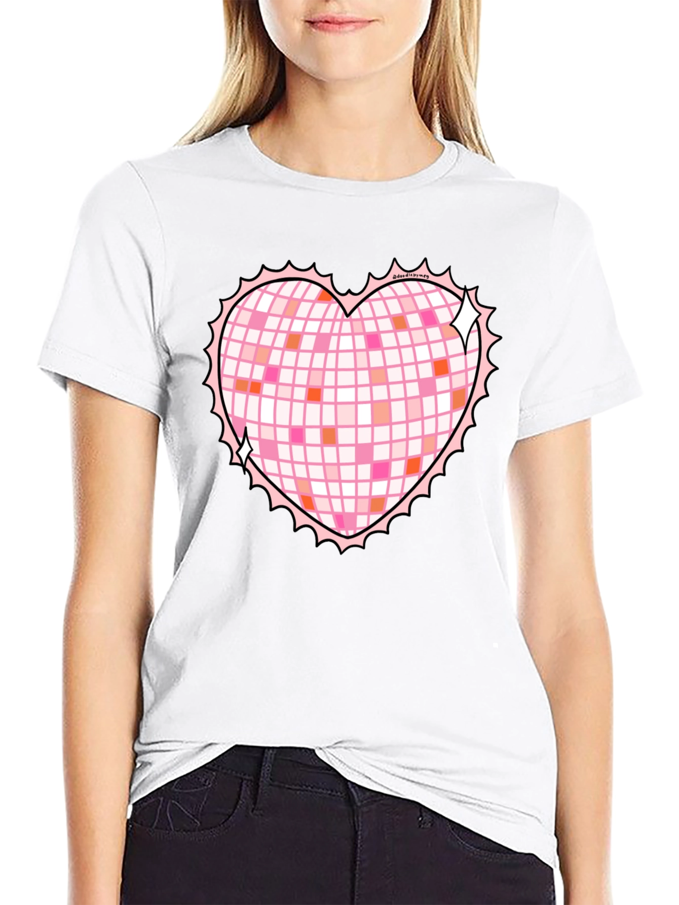 Heart Disco Ball Graphic Tee - Retro Party Shirt