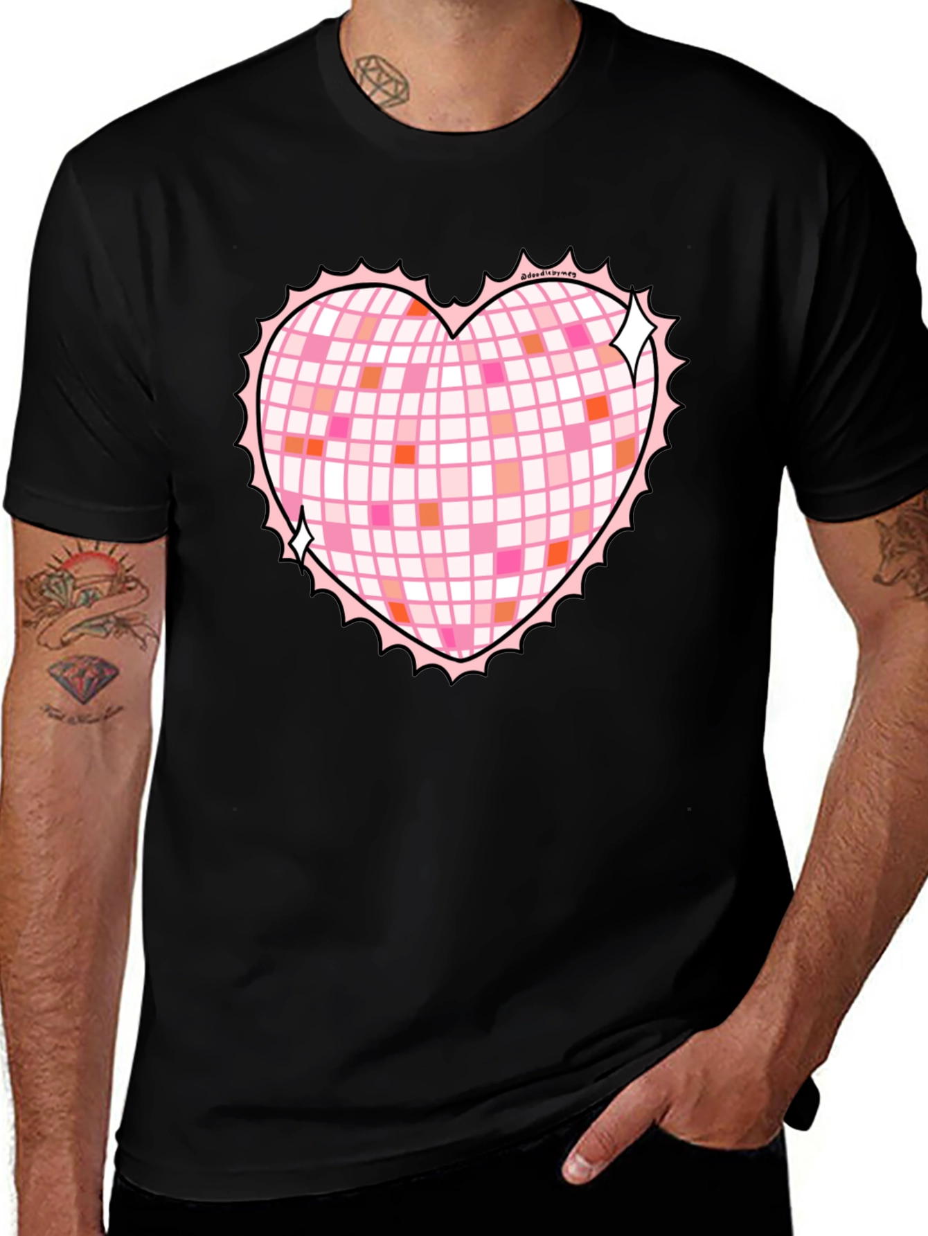 Heart Disco Ball Graphic Tee - Retro Party Shirt