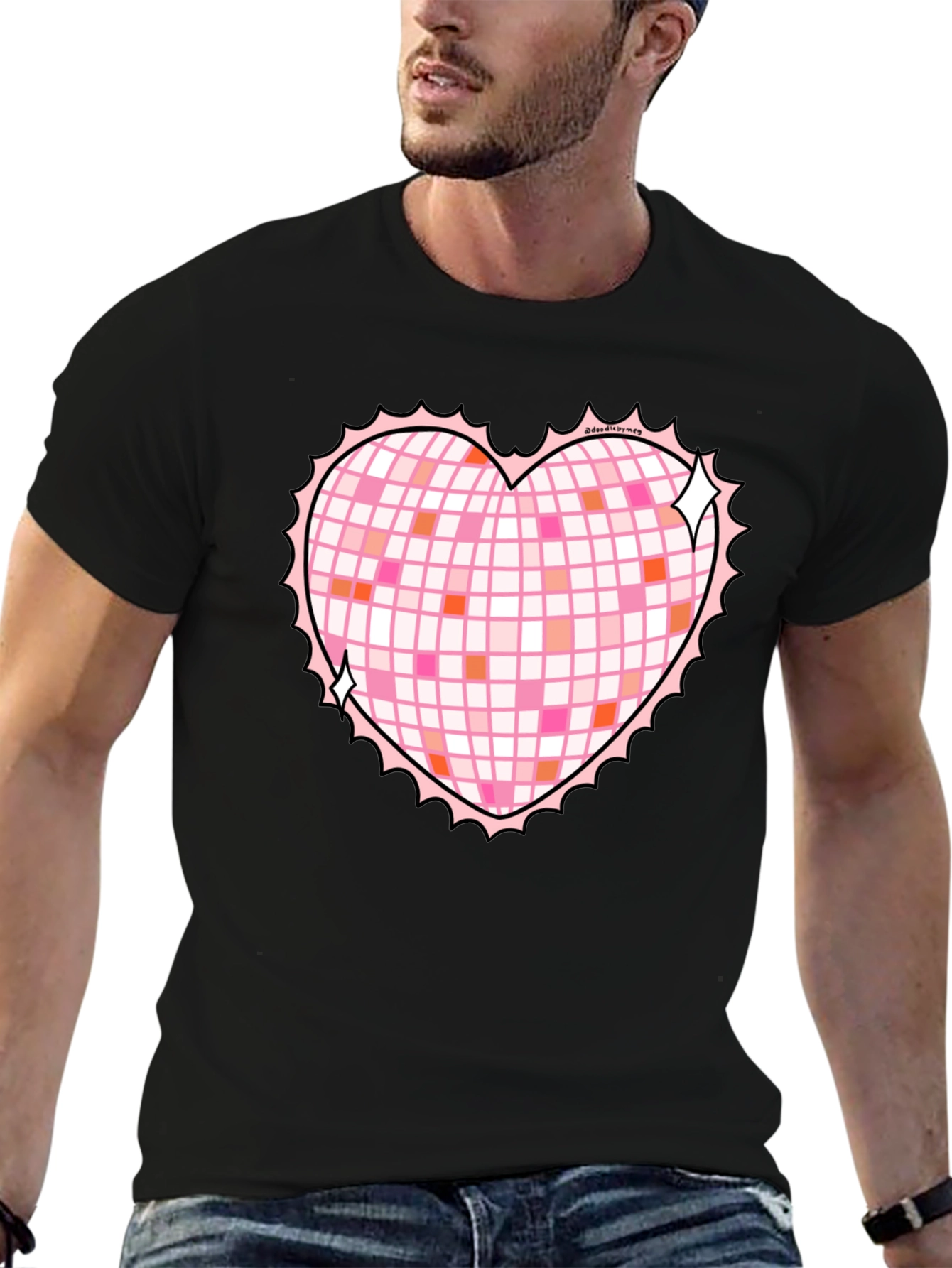 Heart Disco Ball Graphic Tee - Retro Party Shirt