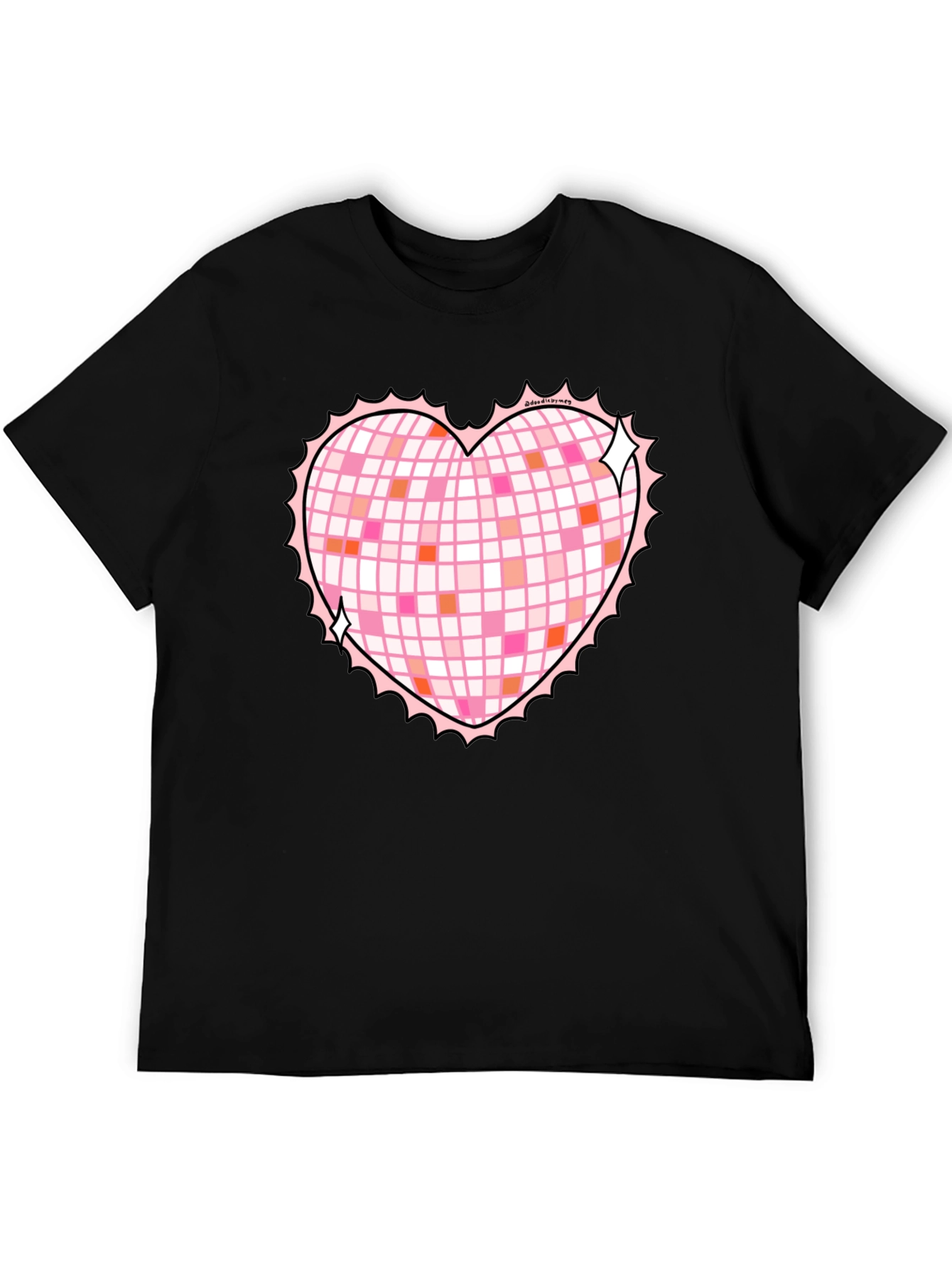 Heart Disco Ball Graphic Tee - Retro Party Shirt