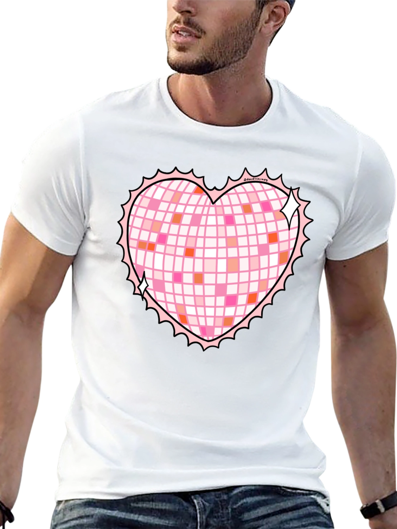 Heart Disco Ball Graphic Tee - Retro Party Shirt
