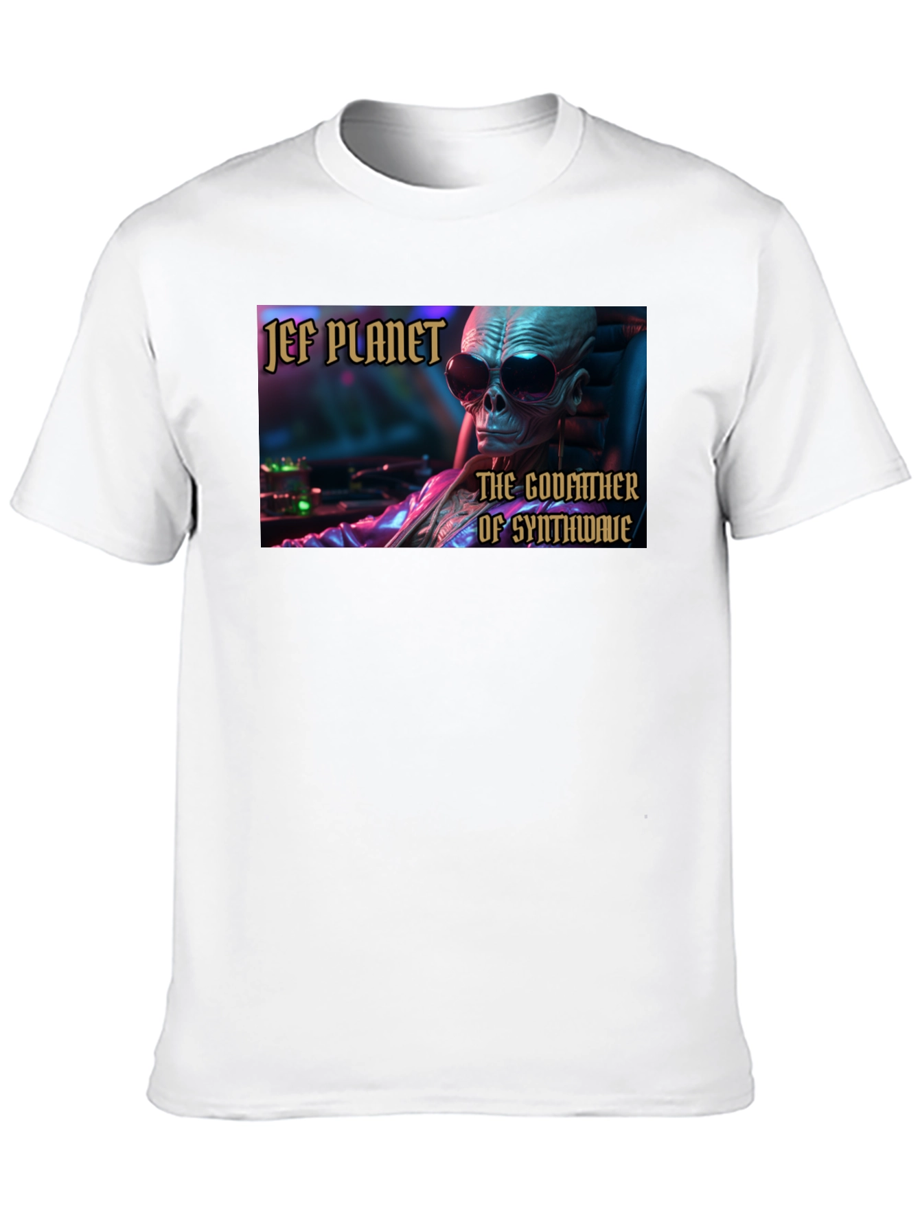 Jef Planet Godfather of Synthwave Black T-Shirt
