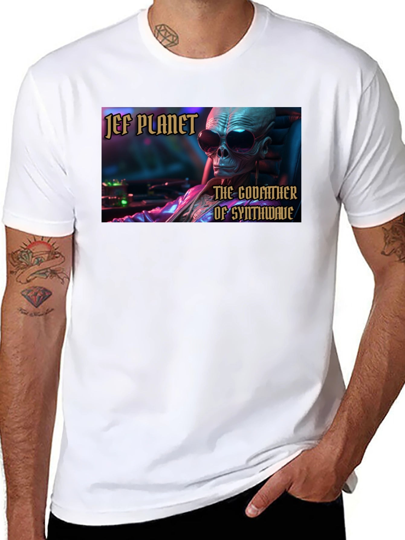 Jef Planet Godfather of Synthwave Black T-Shirt
