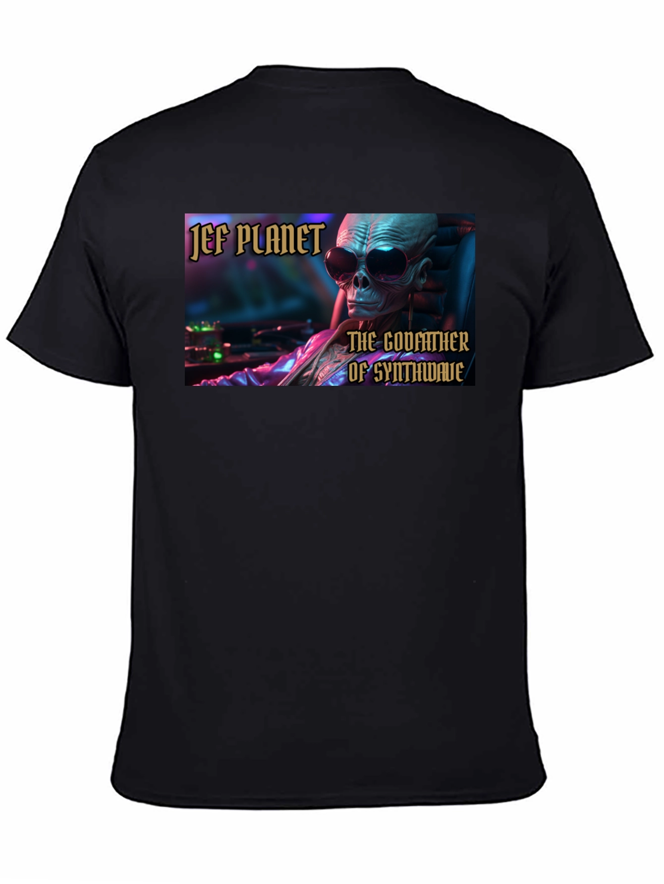 Jef Planet Godfather of Synthwave Black T-Shirt