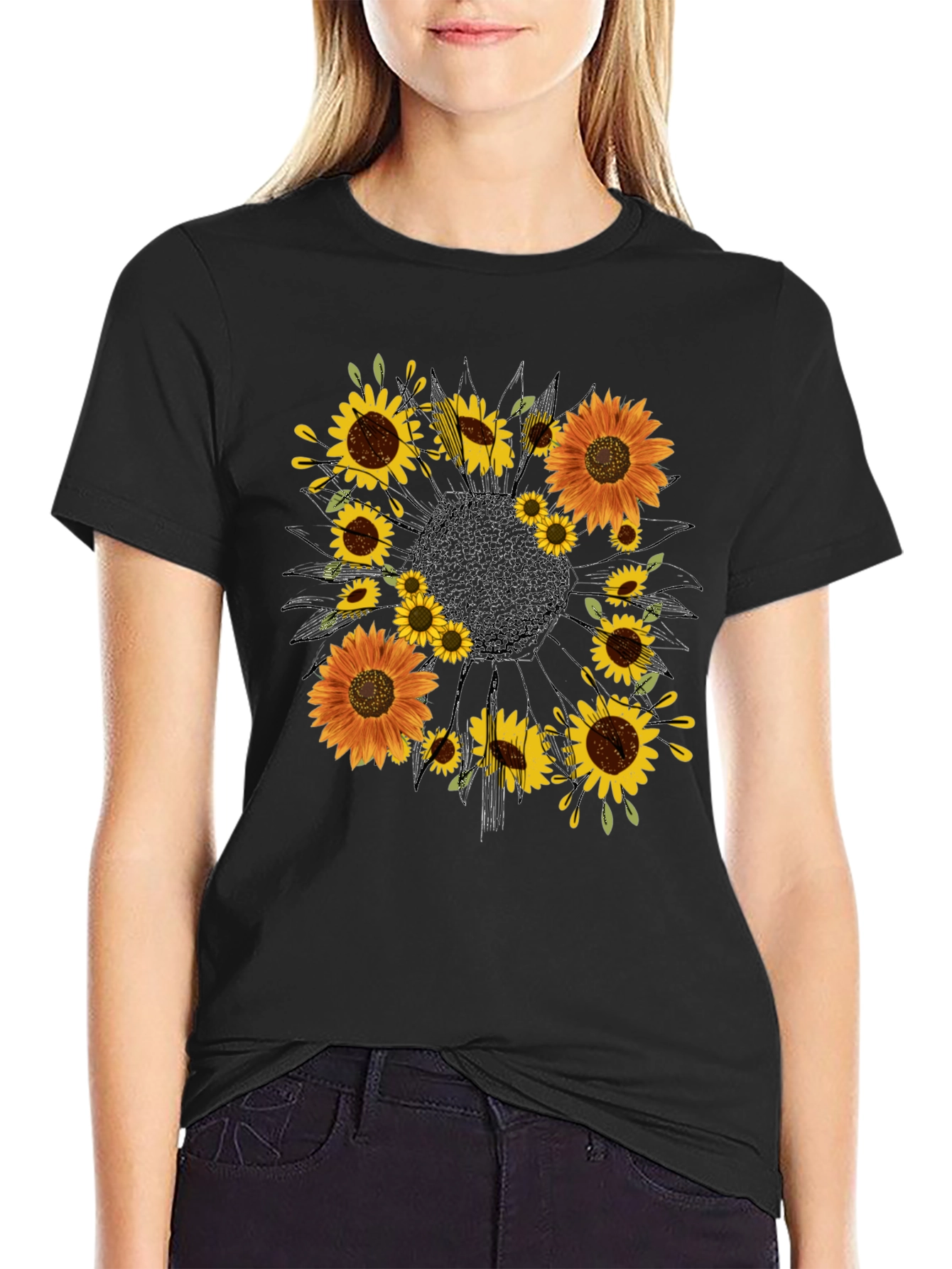 Sunflower Graphic Black T-Shirt