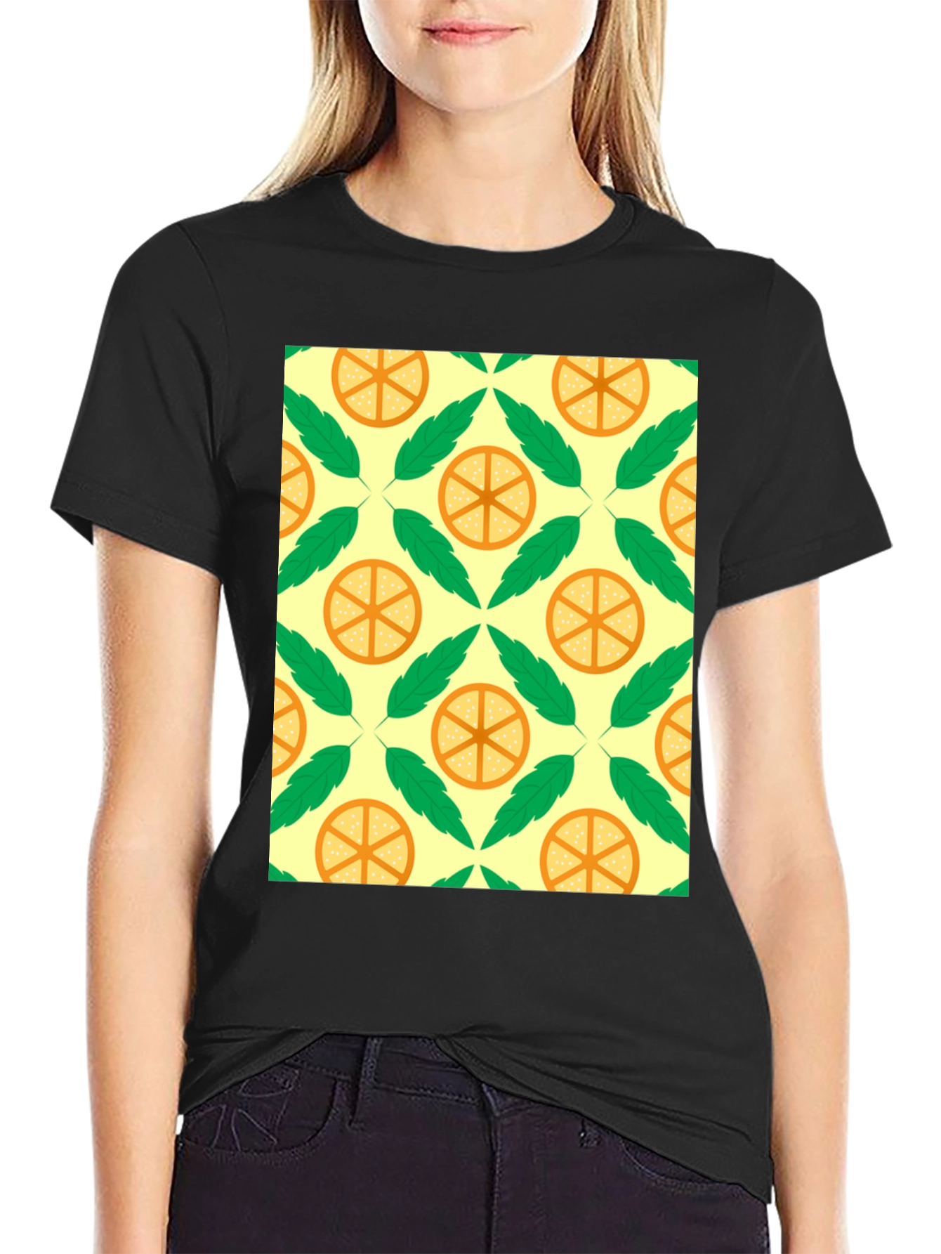 Citrus & Leaf Patterned Graphic Tee