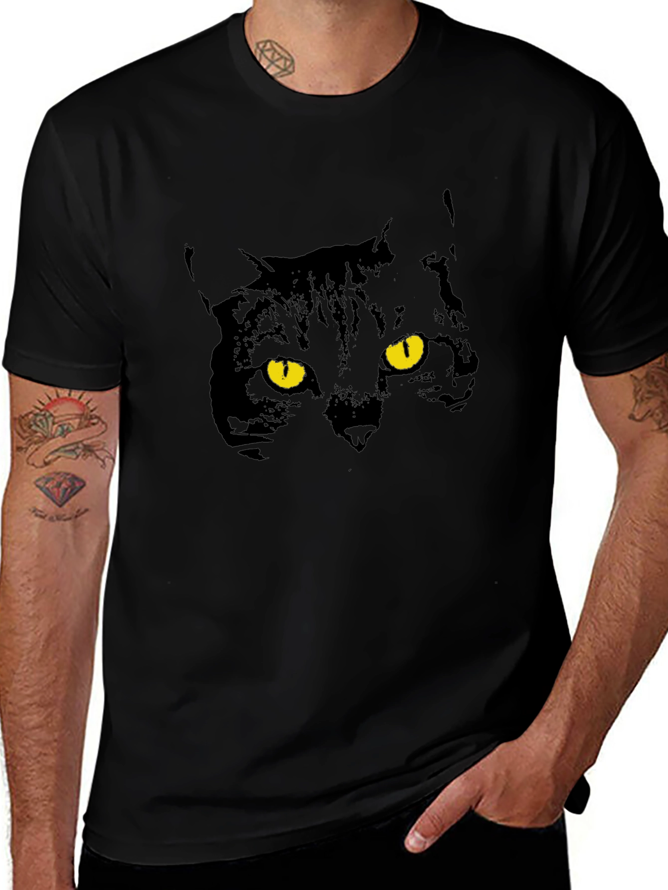 Mens Black Cat Graphic T-Shirt