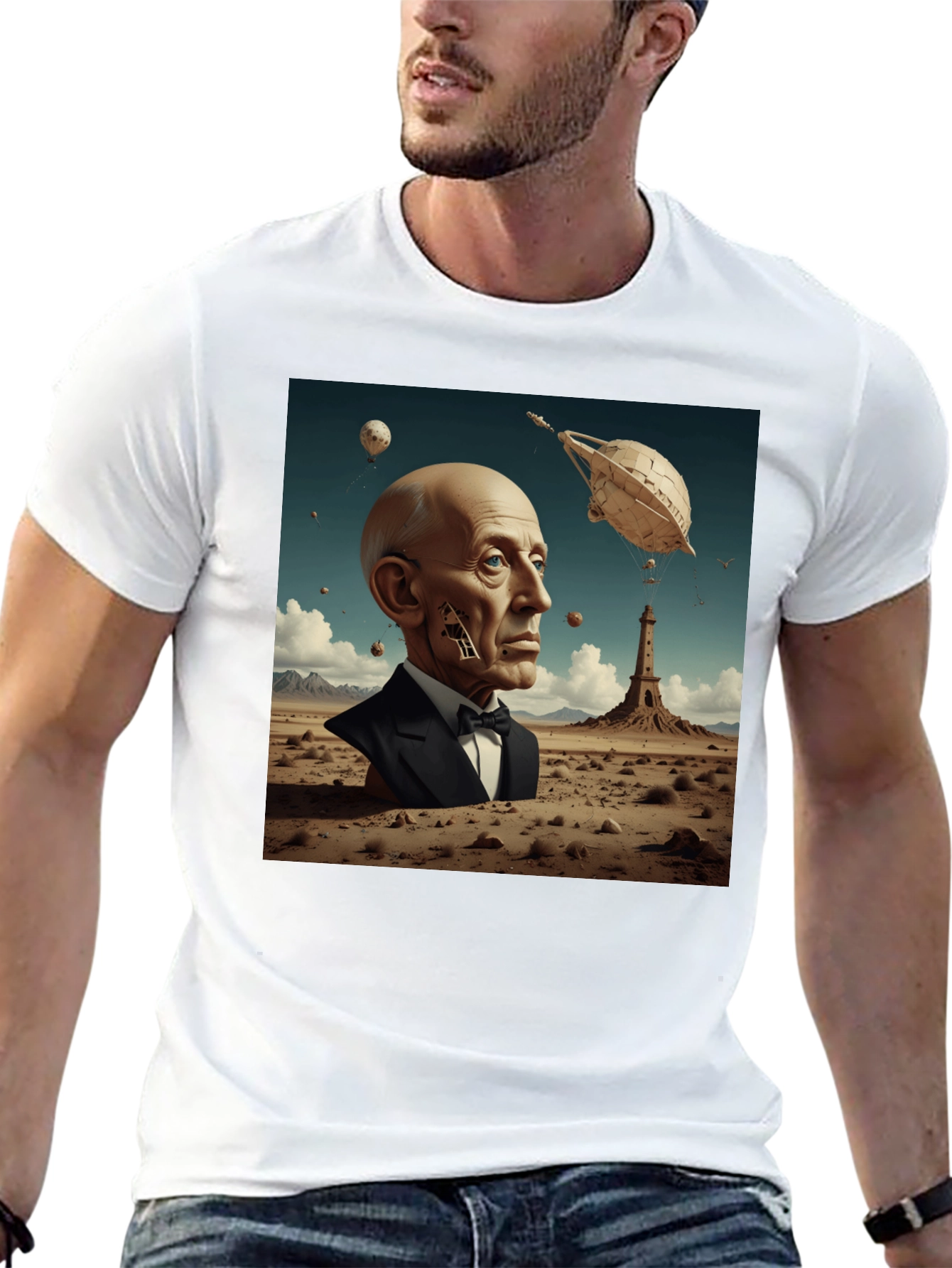 Surrealist Portrait T-Shirt: Desert Dreamscape