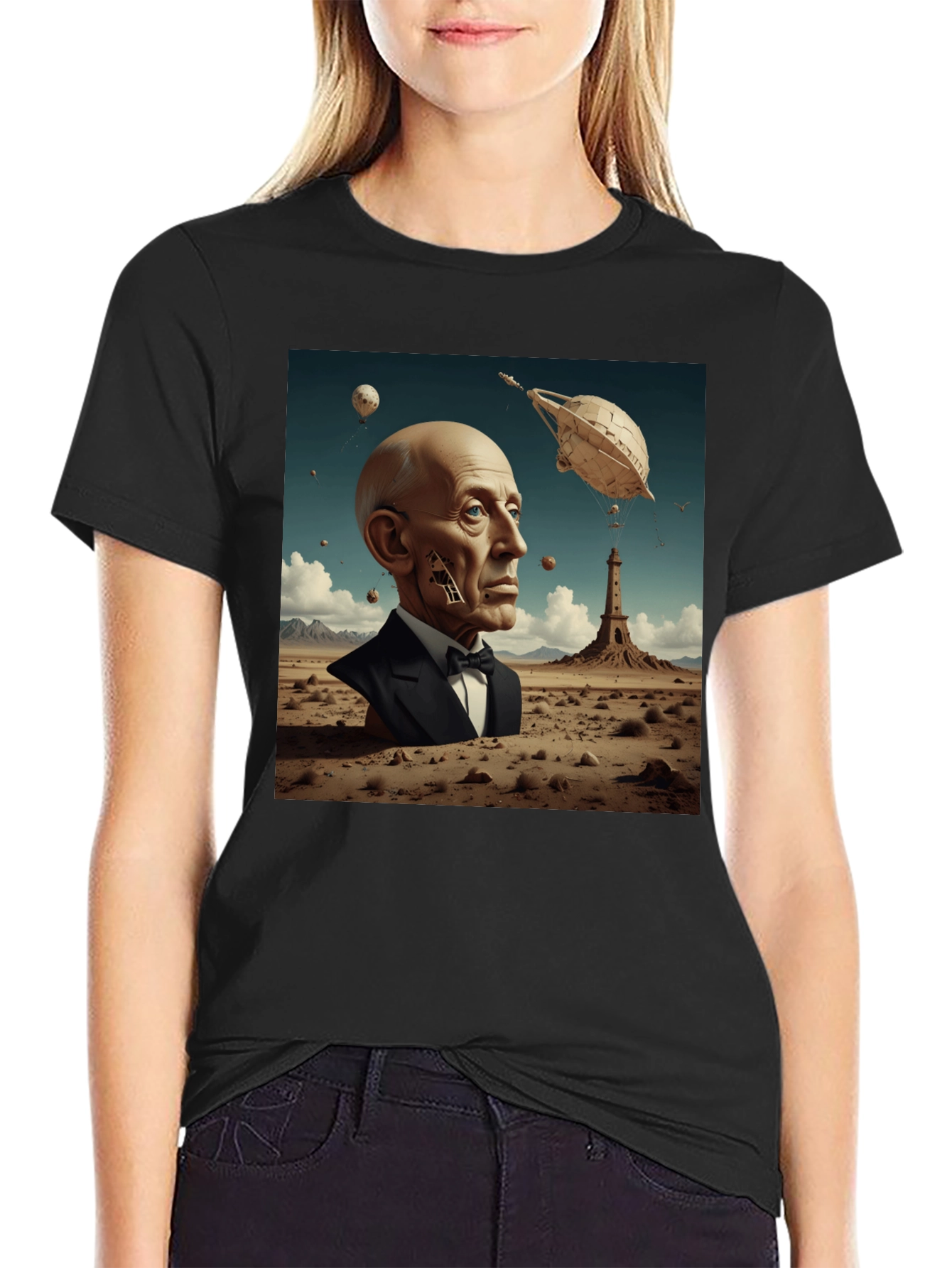 Surrealist Portrait T-Shirt: Desert Dreamscape