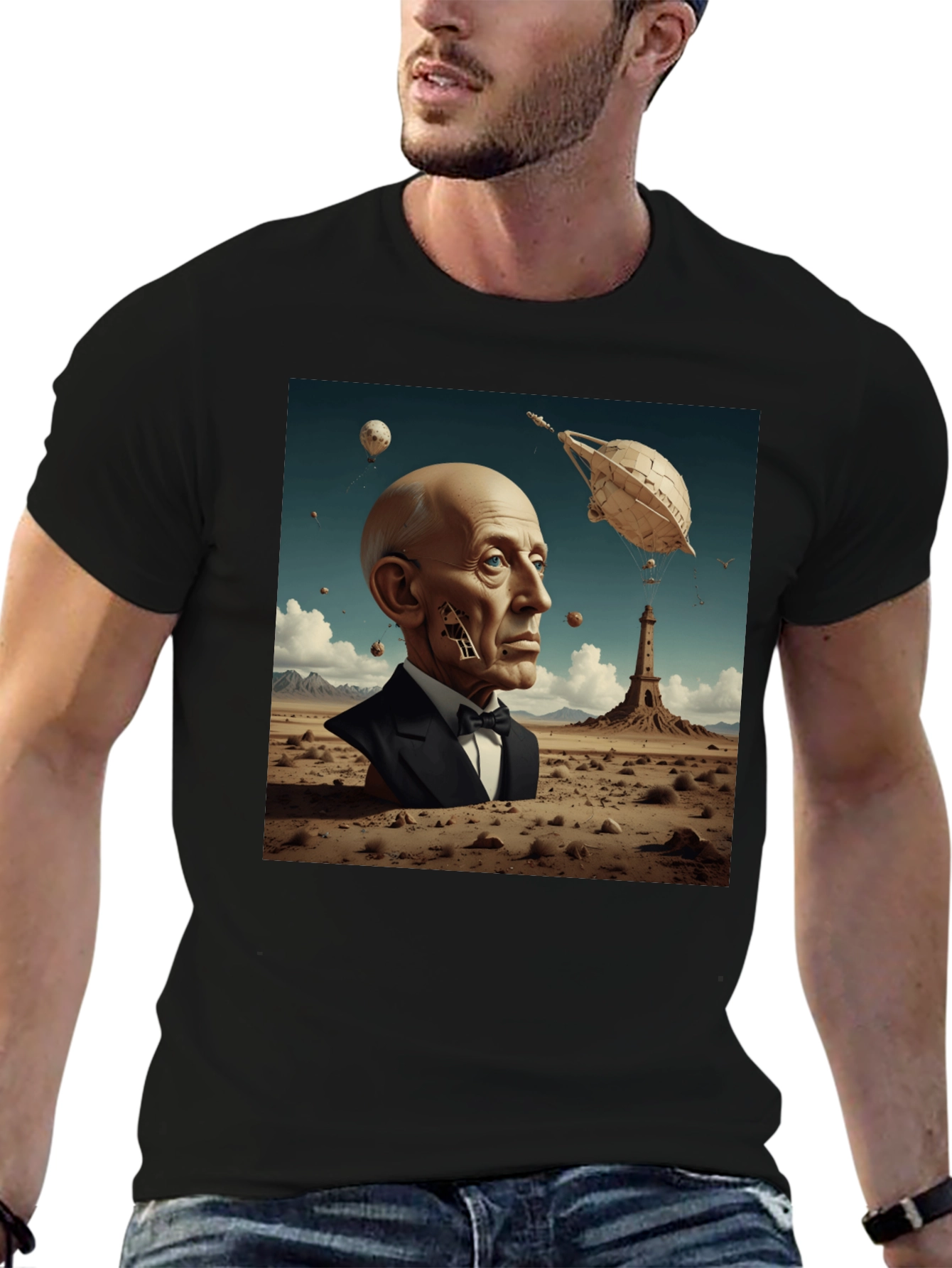 Surrealist Portrait T-Shirt: Desert Dreamscape