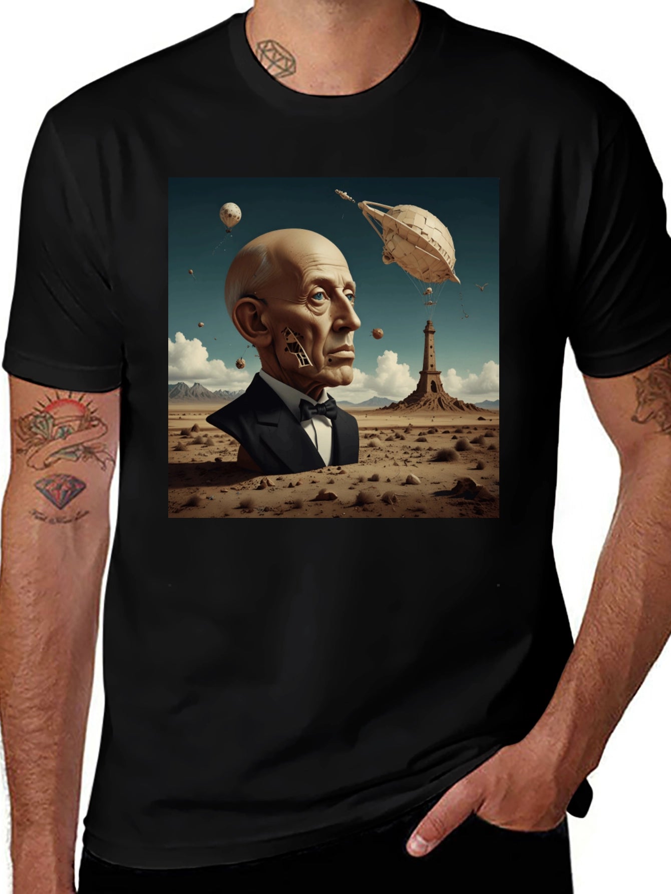 Surrealist Portrait T-Shirt: Desert Dreamscape