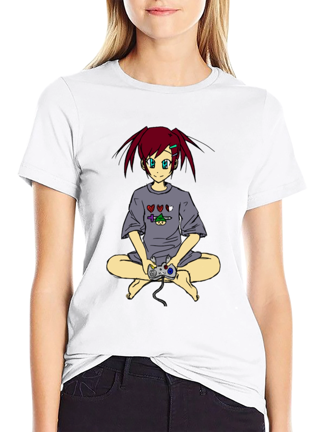 Anime Girl Gamer T-Shirt - Black