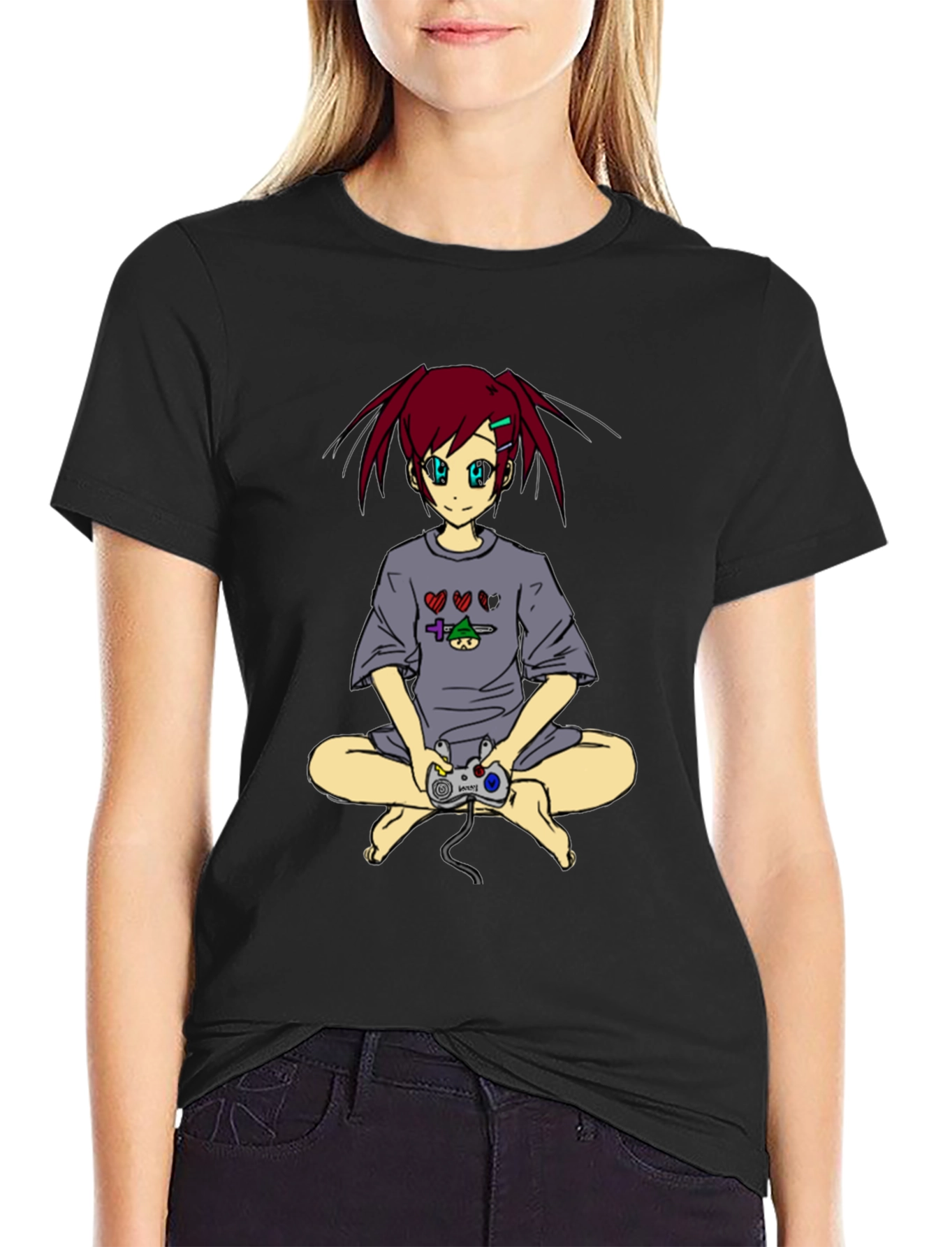 Anime Girl Gamer T-Shirt - Black