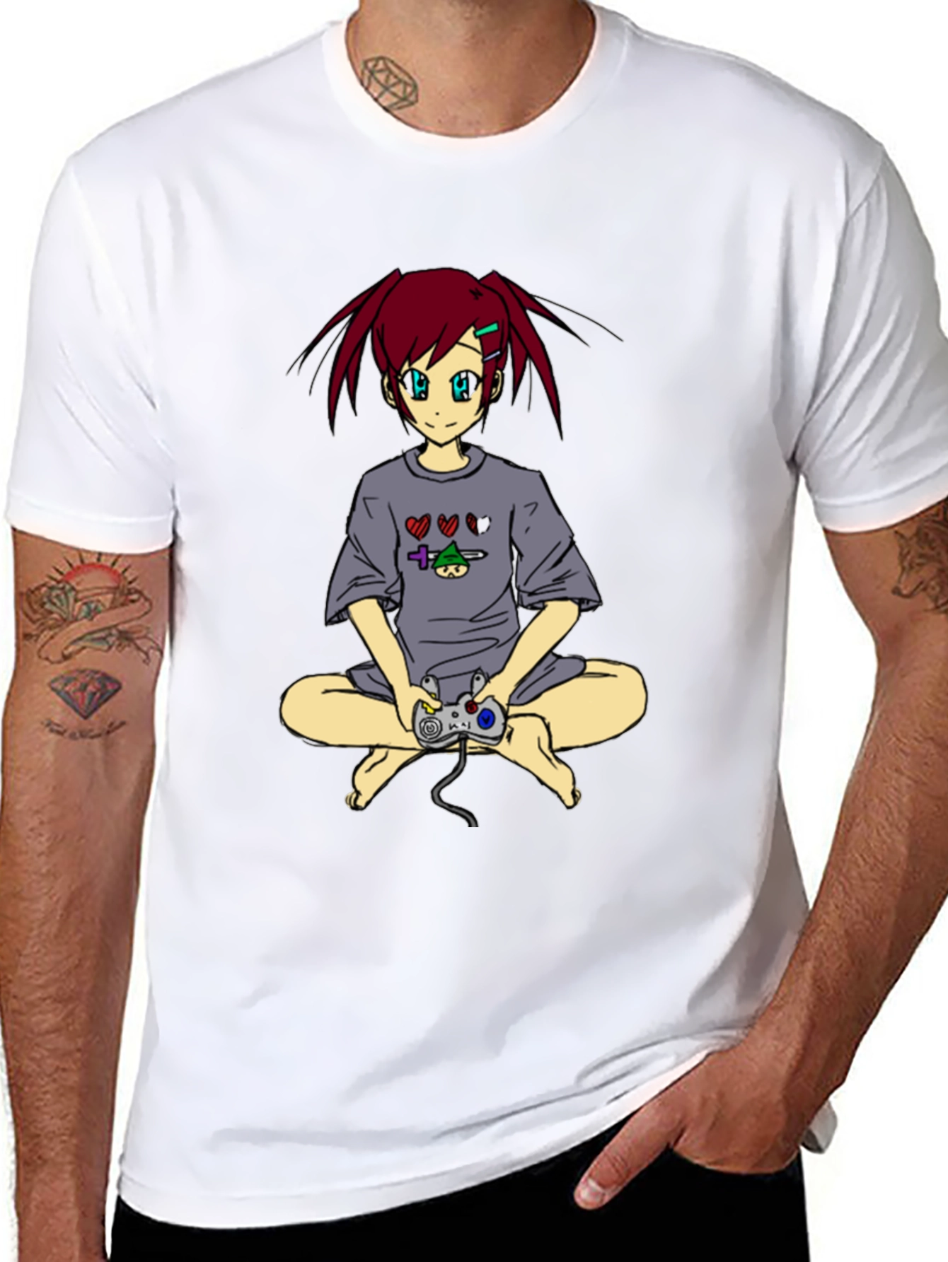 Anime Girl Gamer T-Shirt - Black