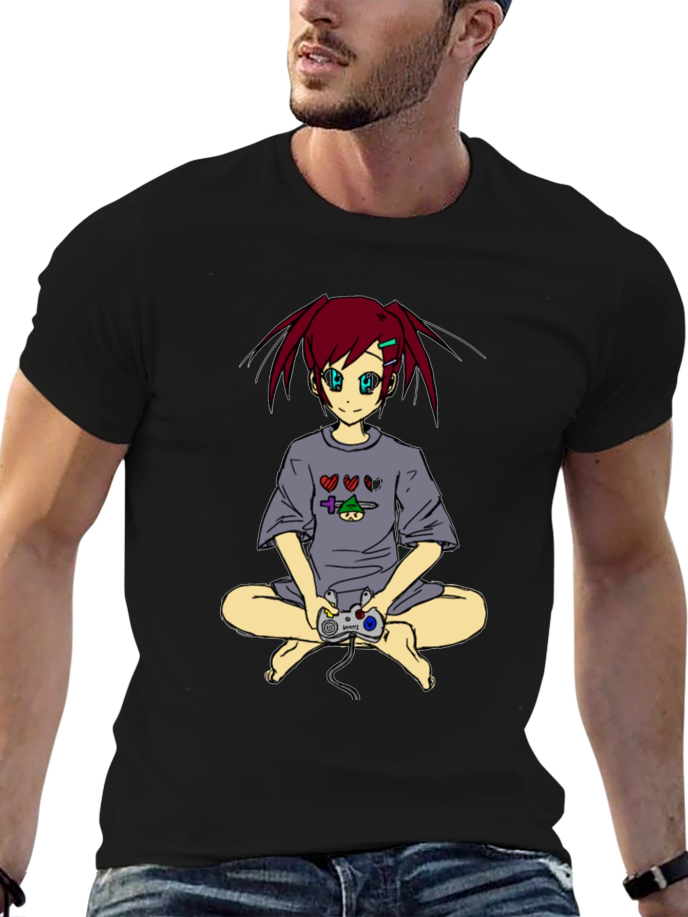 Anime Girl Gamer T-Shirt - Black