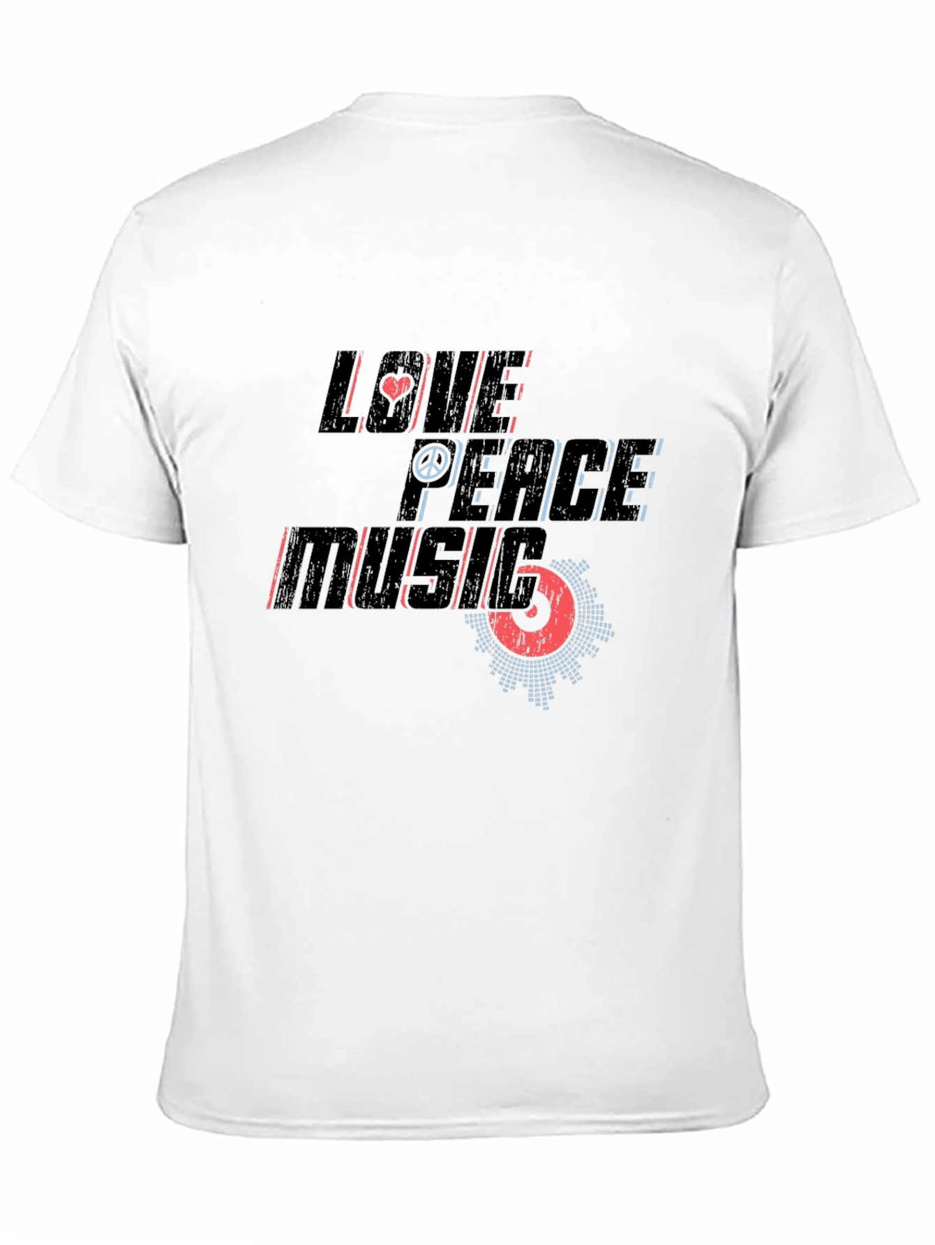 Love Peace Music Graphic Print Black T-Shirt