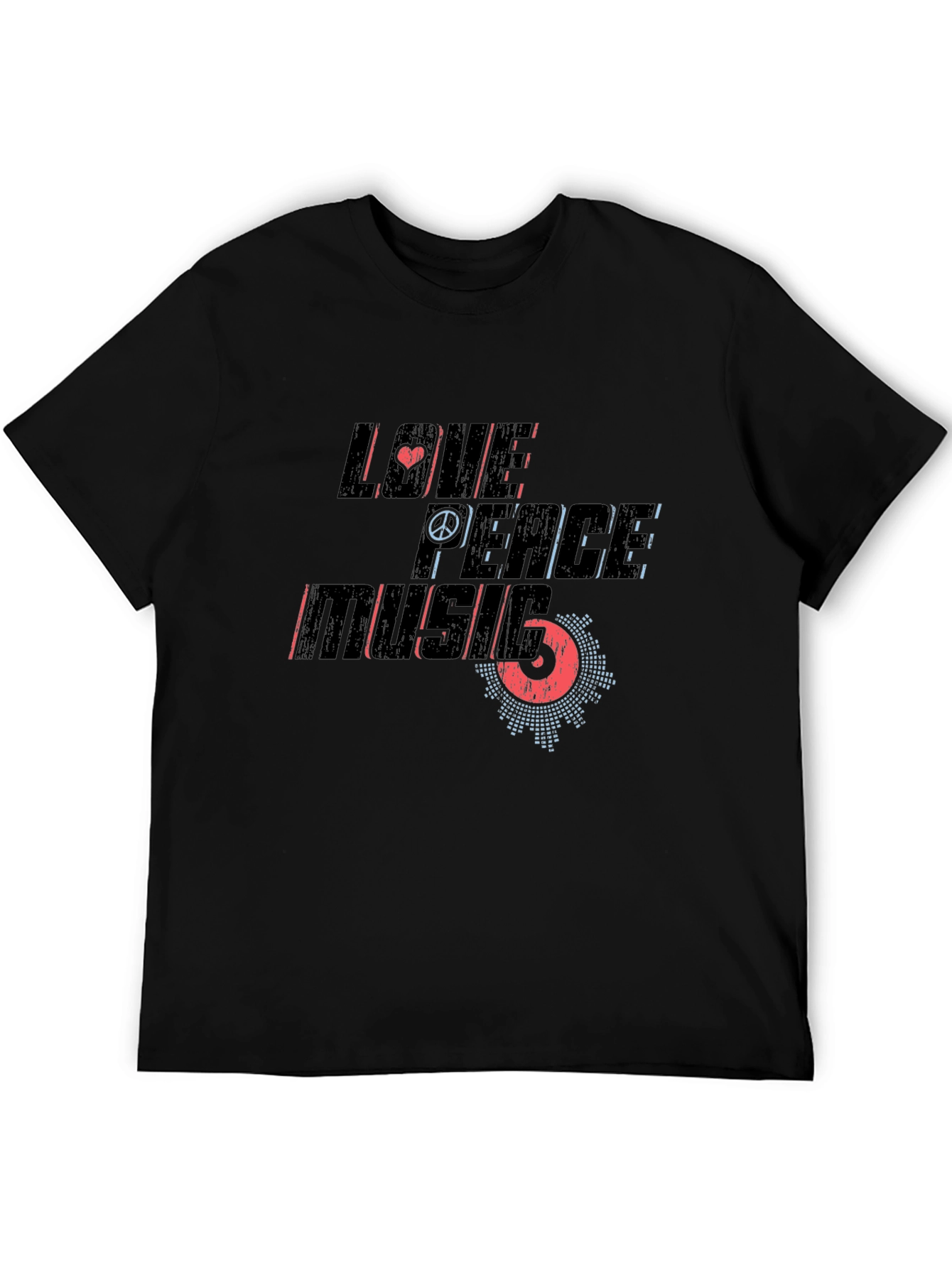 Love Peace Music Graphic Print Black T-Shirt