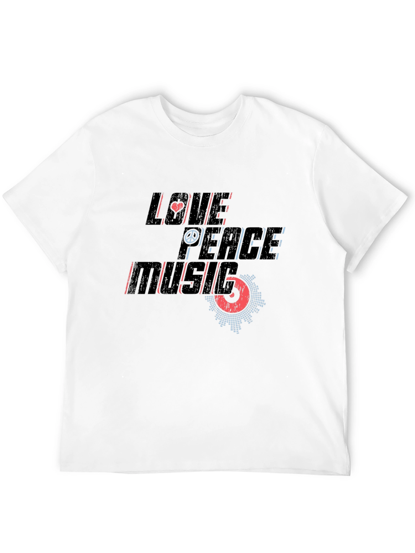Love Peace Music Graphic Print Black T-Shirt