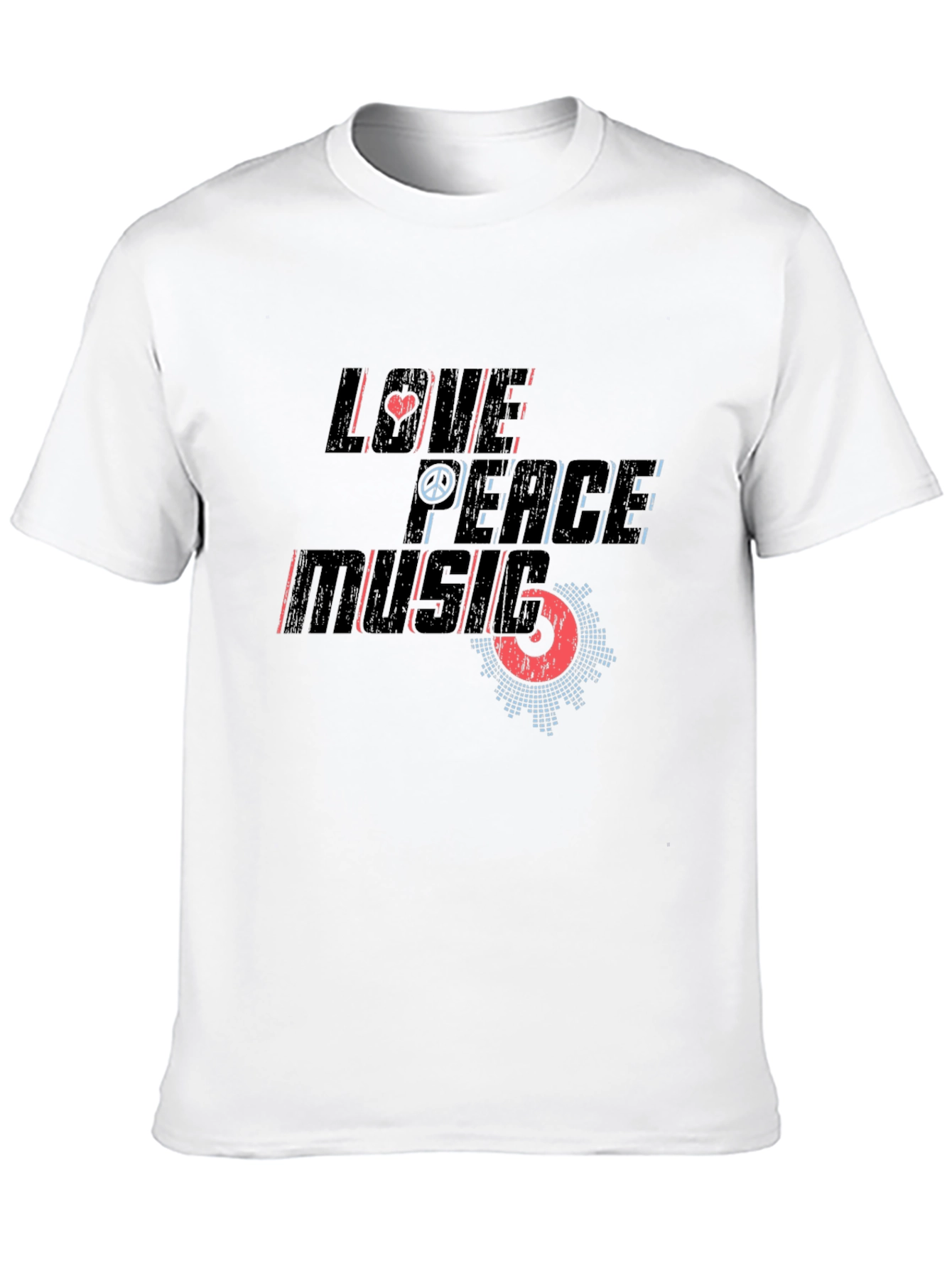 Love Peace Music Graphic Print Black T-Shirt