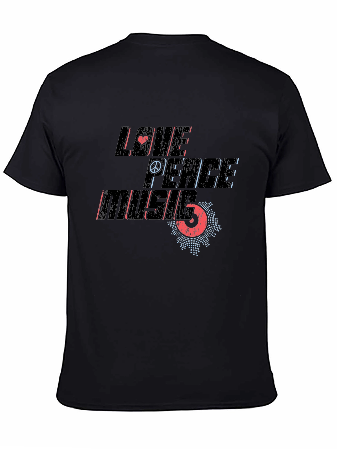 Love Peace Music Graphic Print Black T-Shirt
