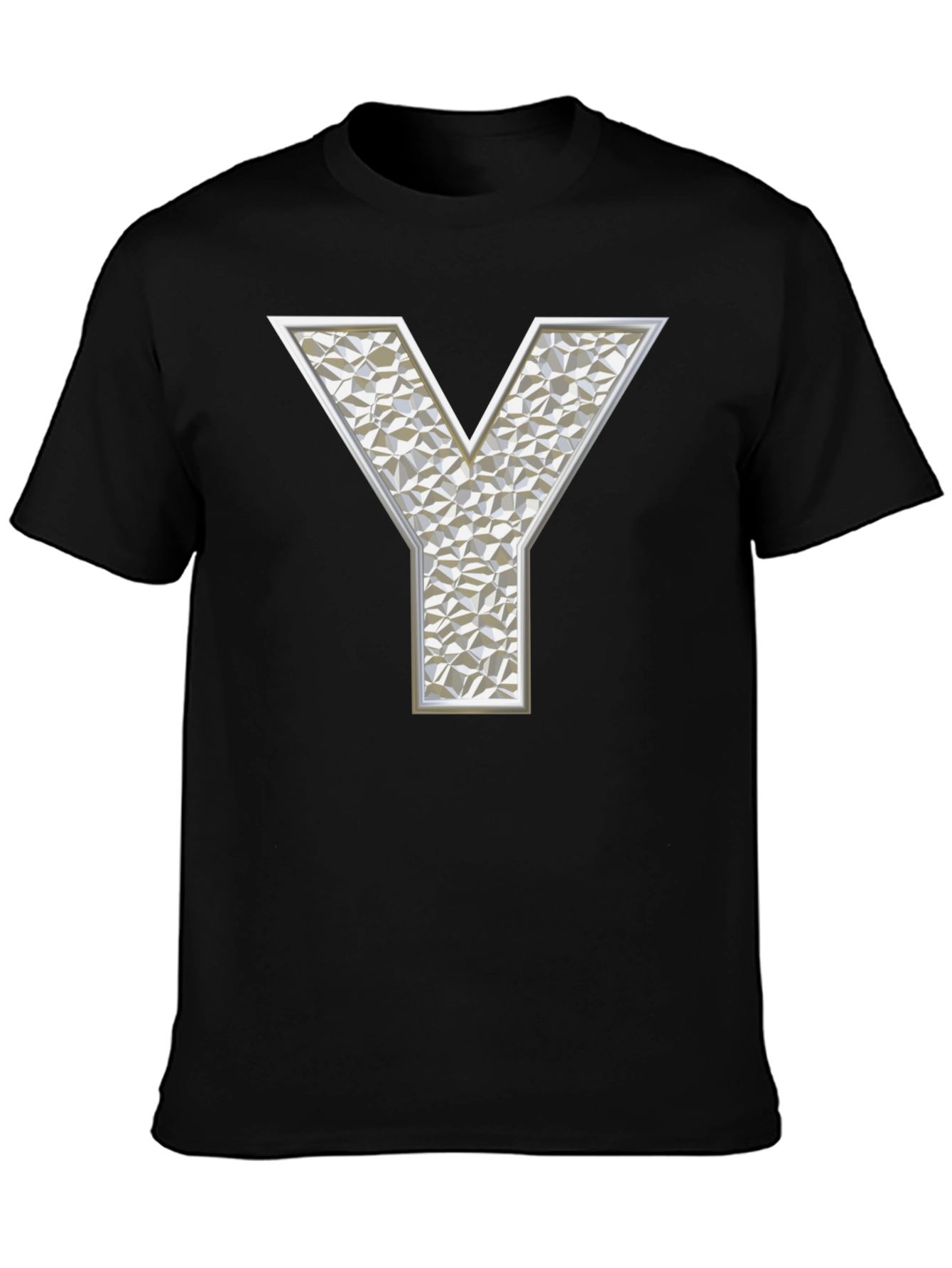 Geometric Y Letter Print Black T-Shirt