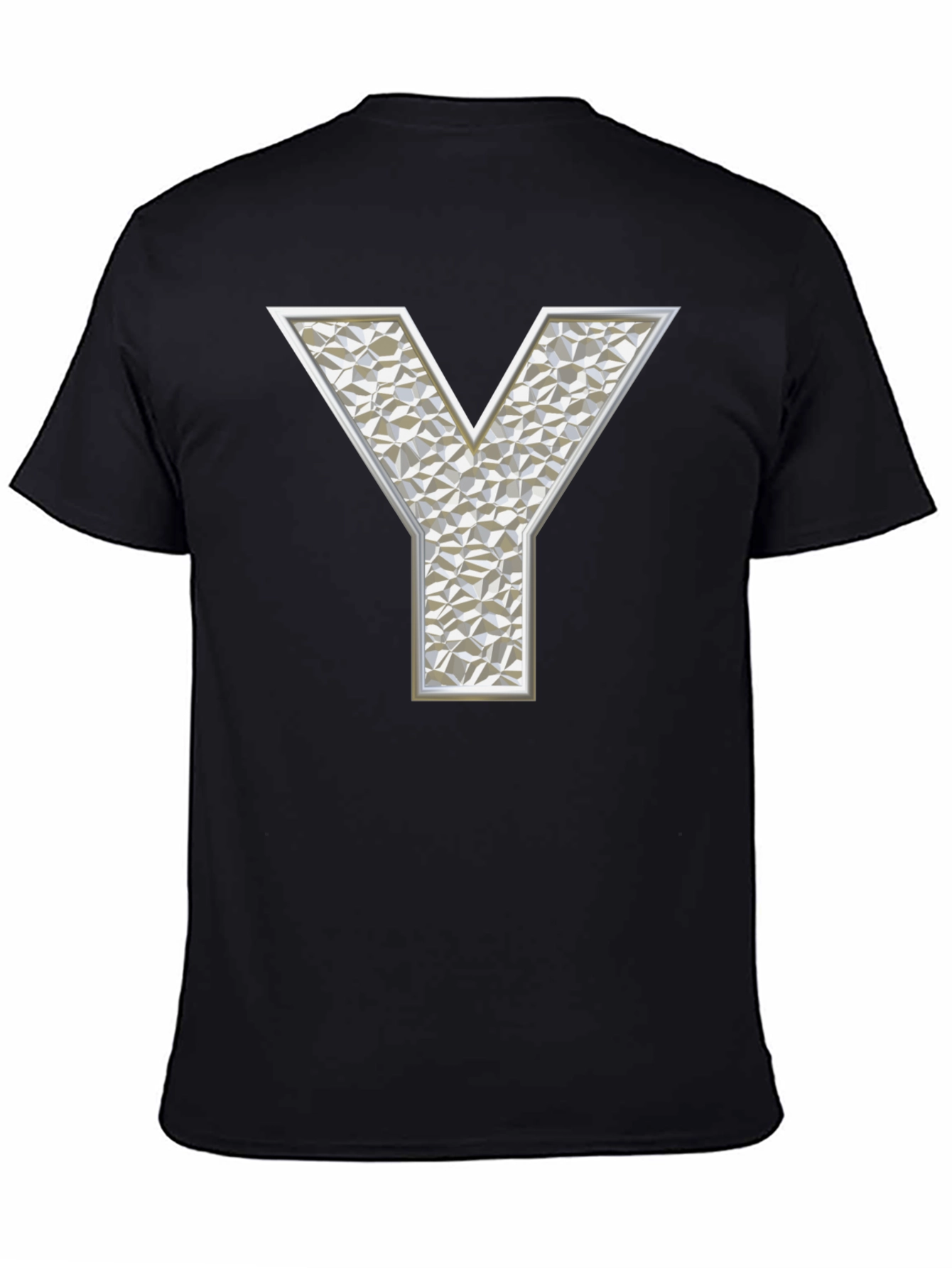 Geometric Y Letter Print Black T-Shirt