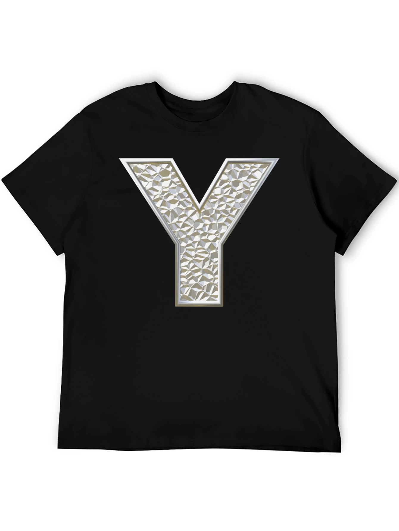 Geometric Y Letter Print Black T-Shirt