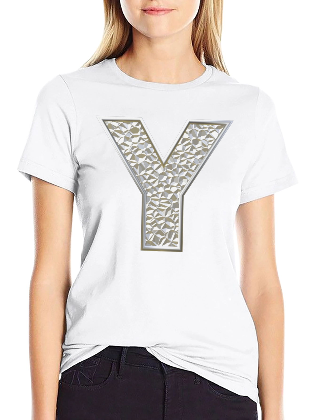 Geometric Y Letter Print Black T-Shirt