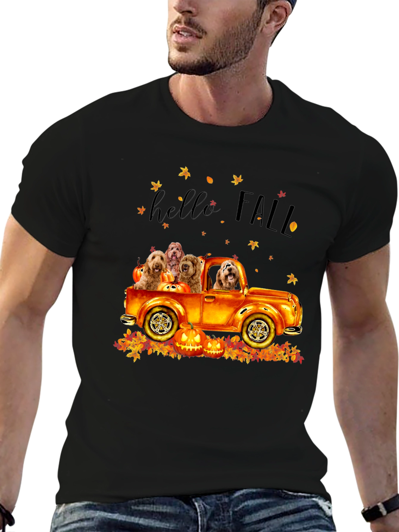 Hello Fall Dogs in Truck T-Shirt