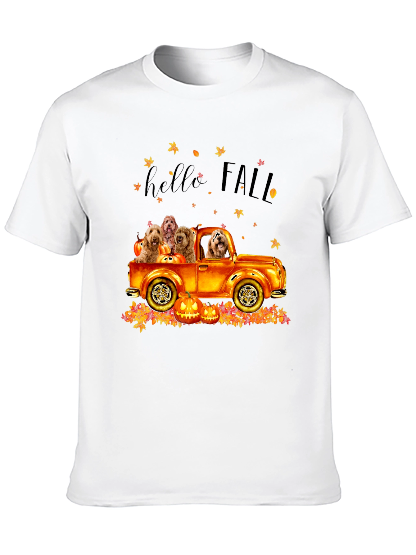 Hello Fall Dogs in Truck T-Shirt