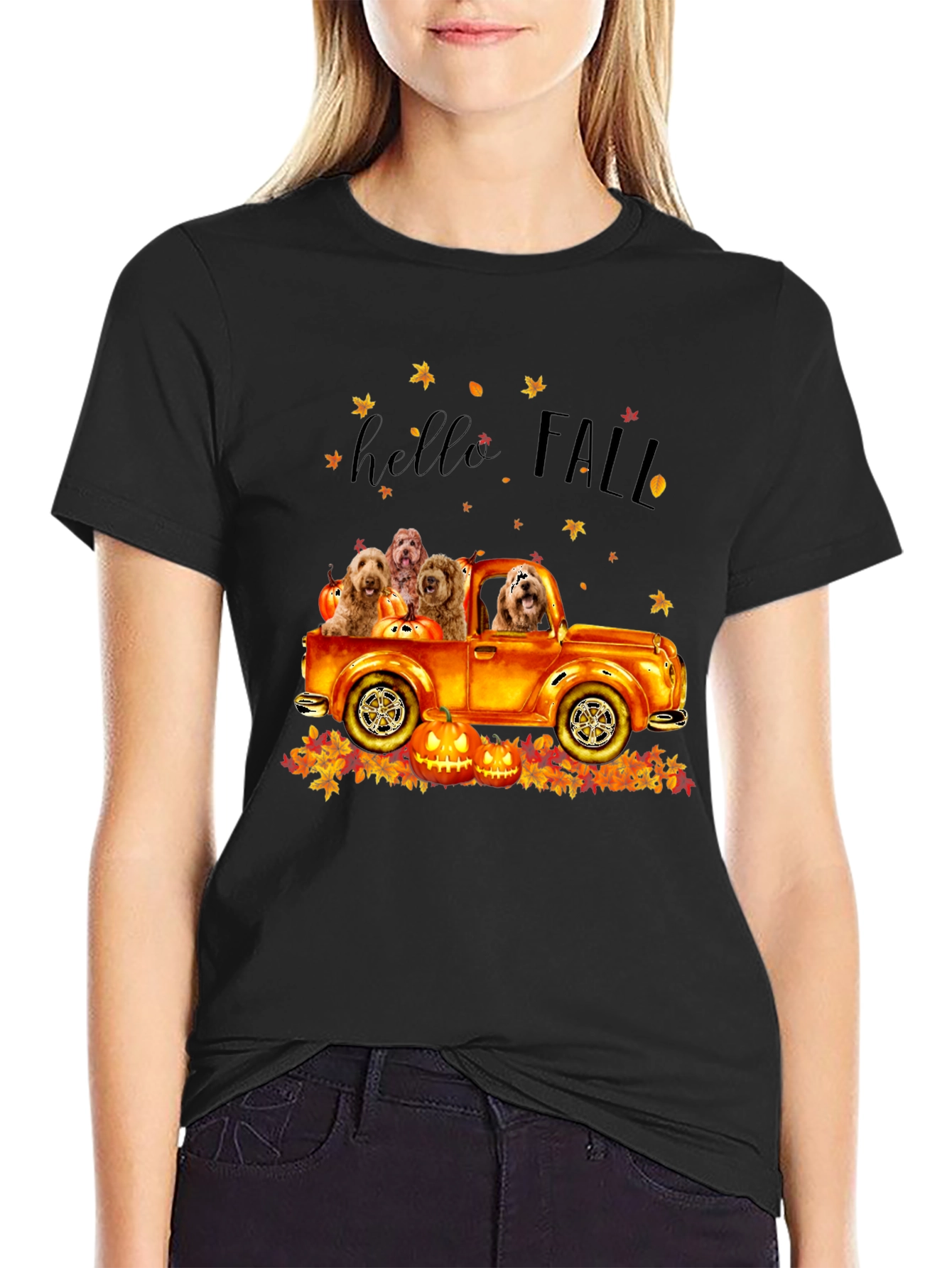 Hello Fall Dogs in Truck T-Shirt